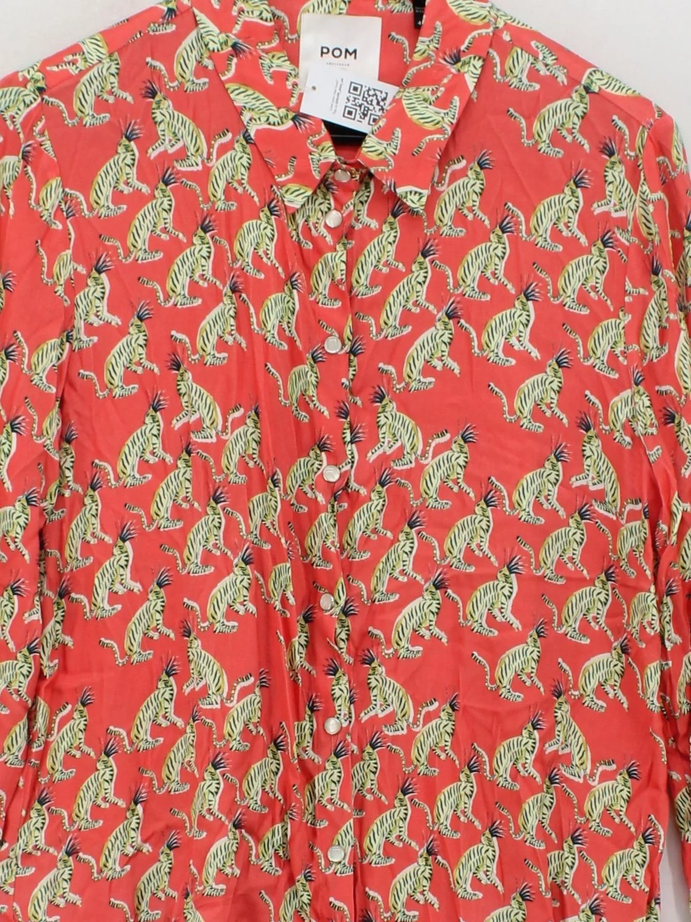 POM Amsterdam Women's Shirt UK 14 Red Rayon with Viscose Basic - Image 3