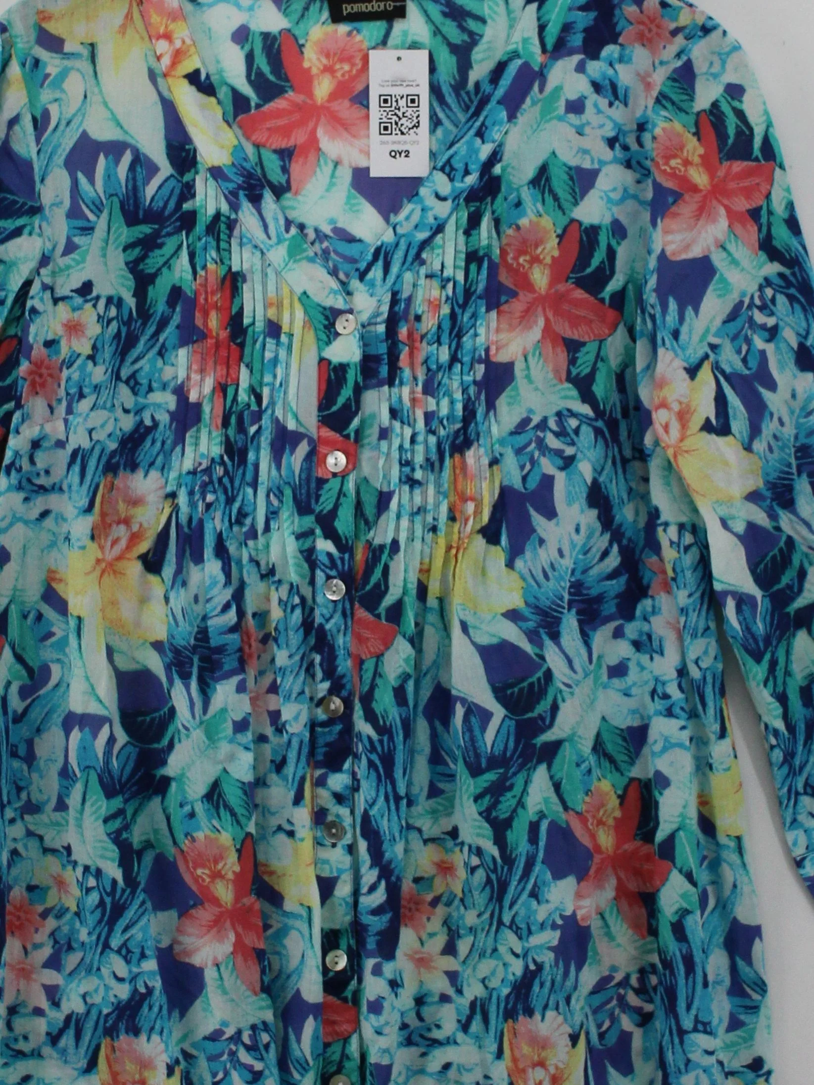 Pomodoro Women's Shirt M Multi Floral 100% Cotton 3/4 Sleeve V-Neck Basic - Image 3
