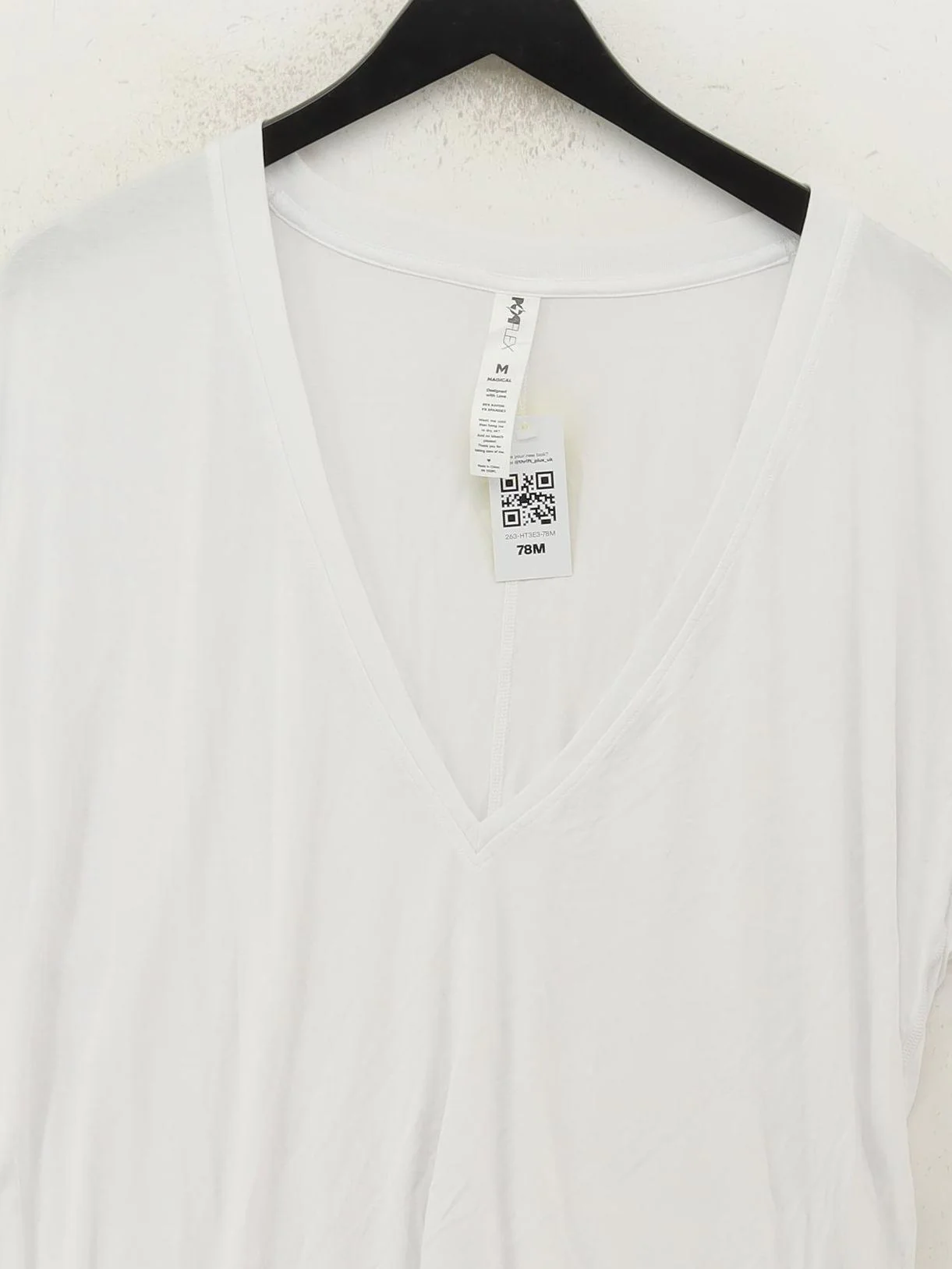 POPFLEX Women's T-Shirt M White Rayon with Spandex Short Sleeve V-Neck Basic - Image 3