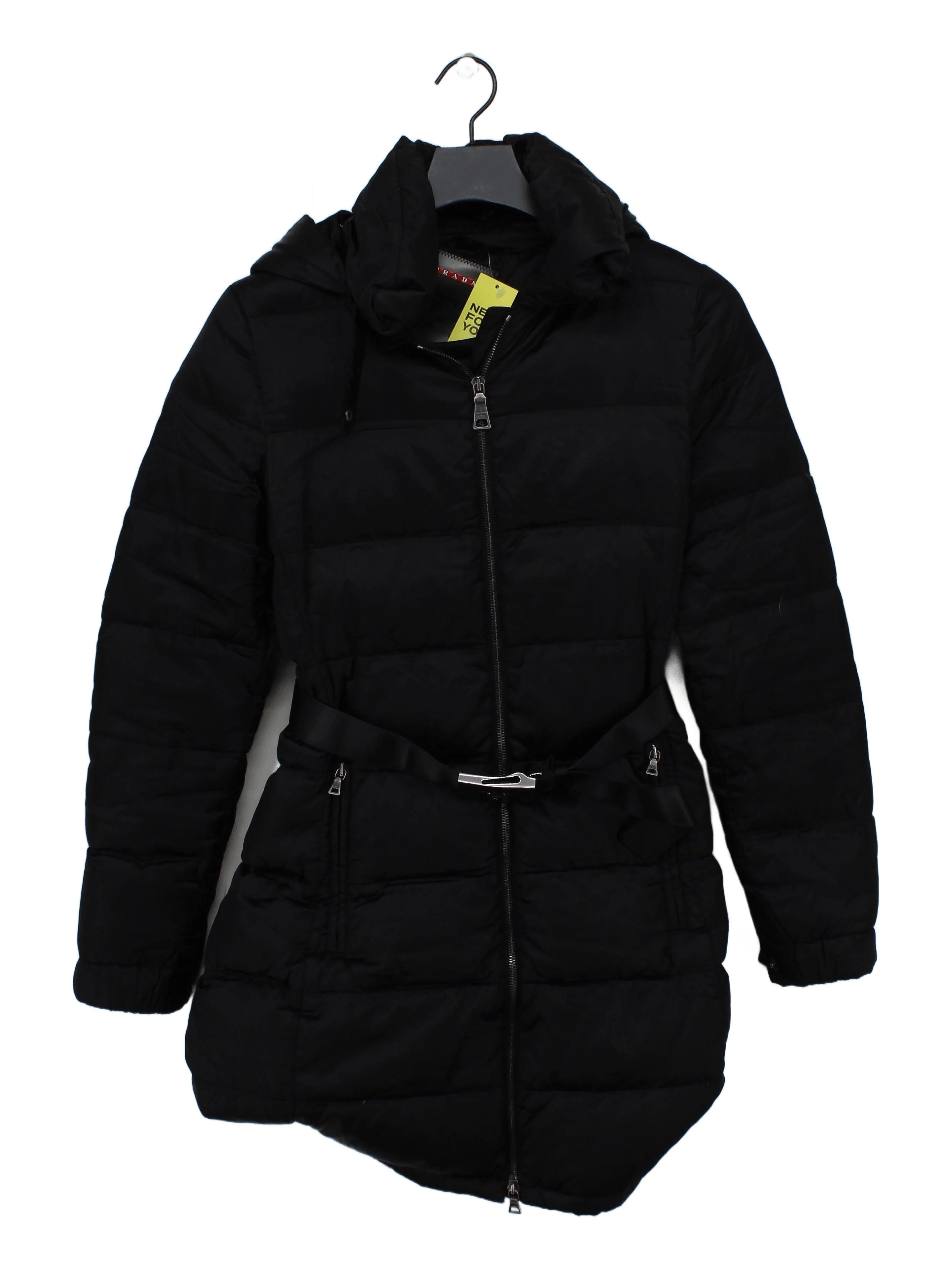 Prada Women's Coat L Black Polyamide with Animal Fur Puffer Jacket