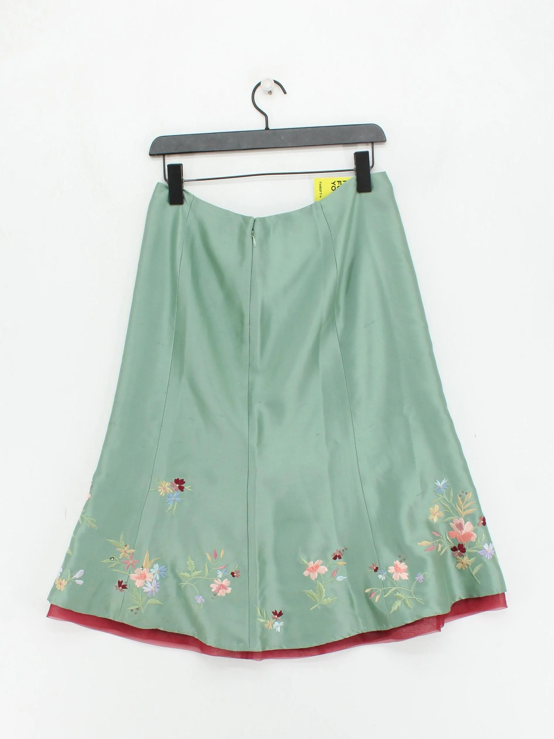 Precis Petite Women's Midi Skirt UK 12 Green Silk with Acetate, Polyester A-Line - Image 2