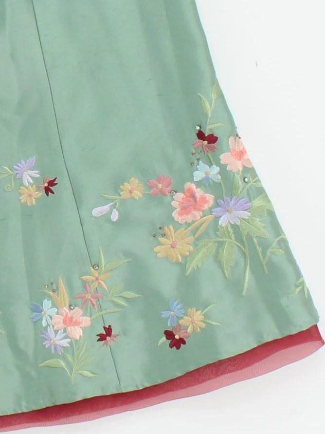 Precis Petite Women's Midi Skirt UK 12 Green Silk with Acetate, Polyester A-Line - Image 4
