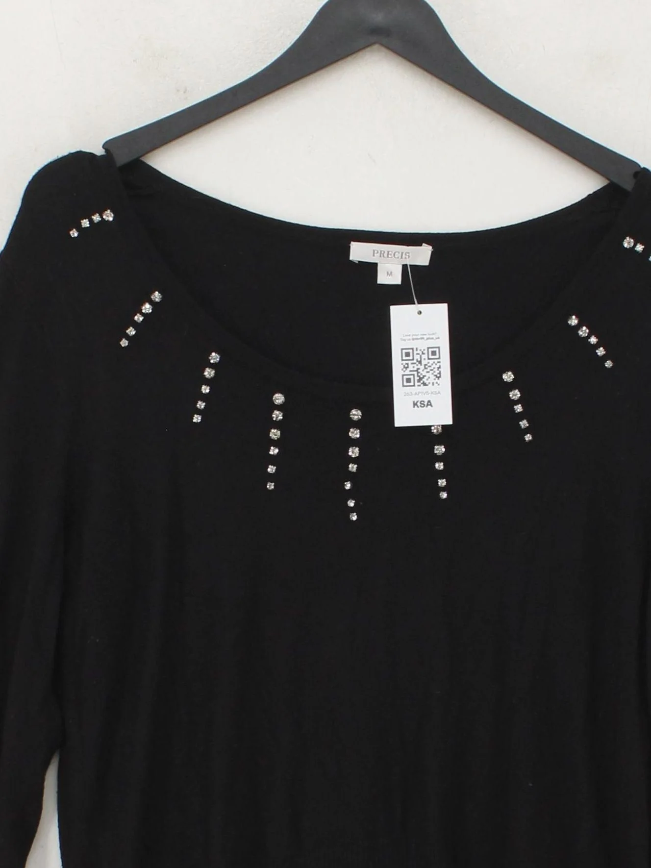 Precis Women's Top M Black Viscose with Polyamide Long Sleeve Round Neck Basic - Image 3