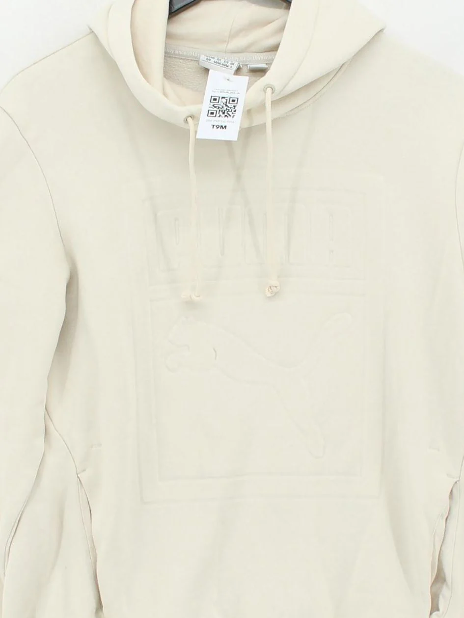 Puma Men's Hoodie S Cream Cotton with Polyester Pullover - Image 3