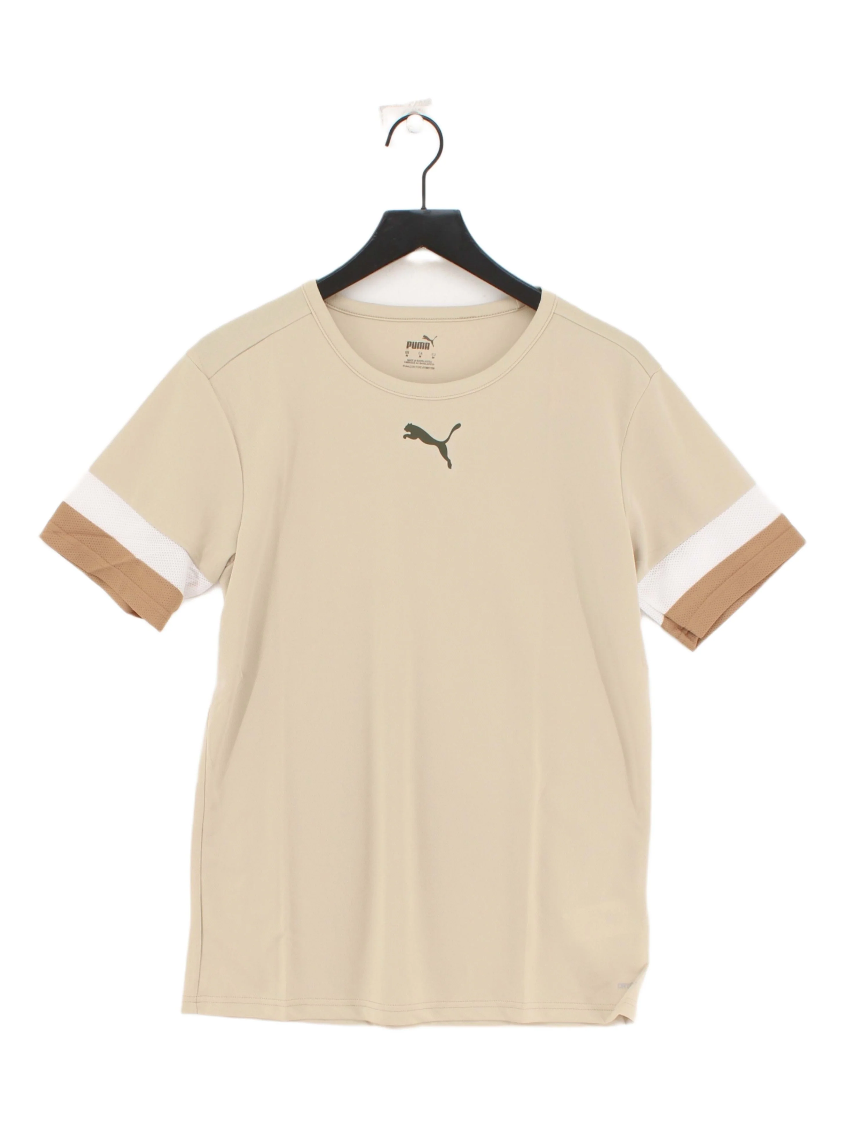 Puma Men's T-Shirt M Tan Striped 100% Polyester Crew Neck Basic New with tags
