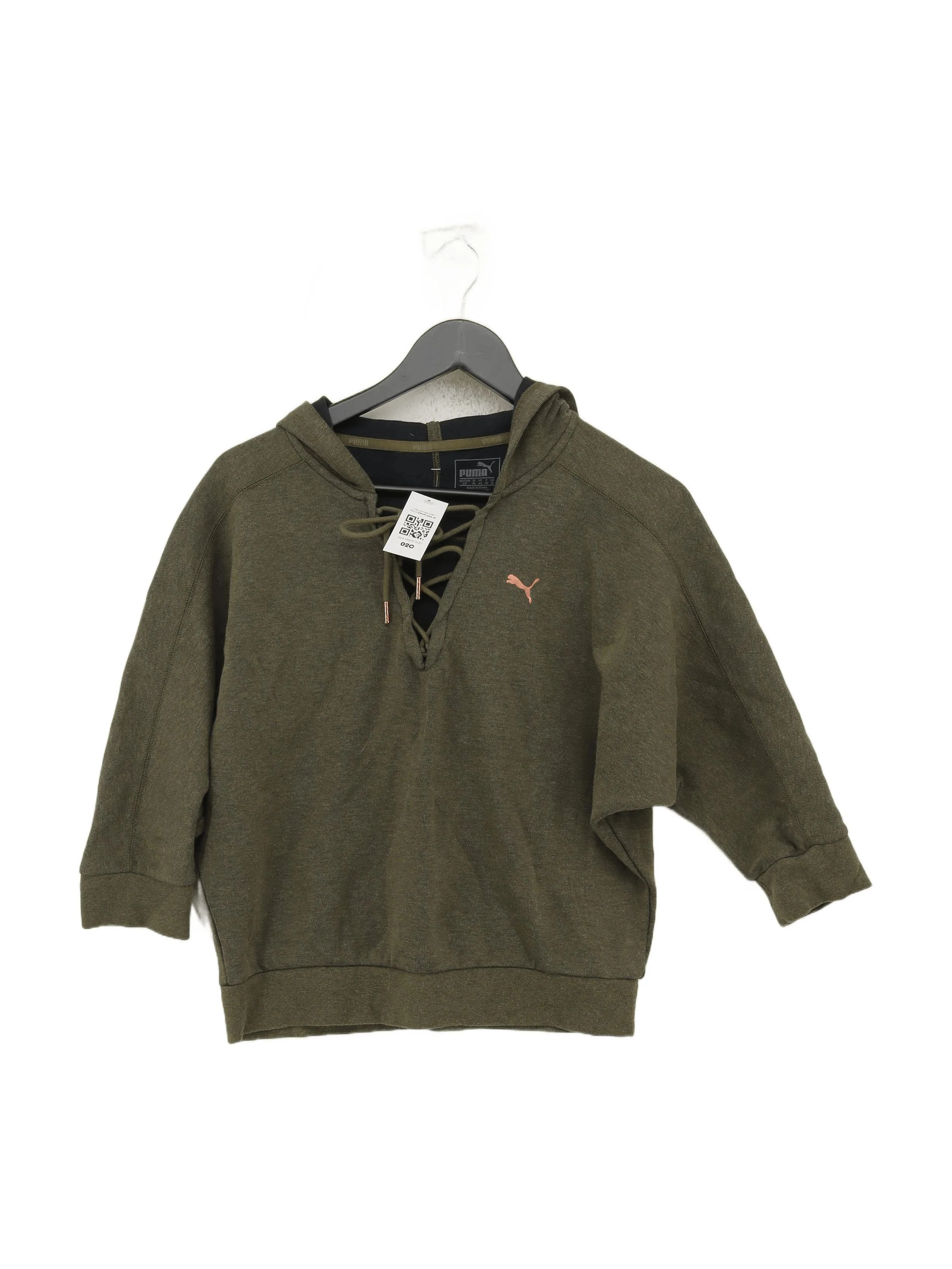 Puma Women's Hoodie S Green Cotton with Polyester Pullover