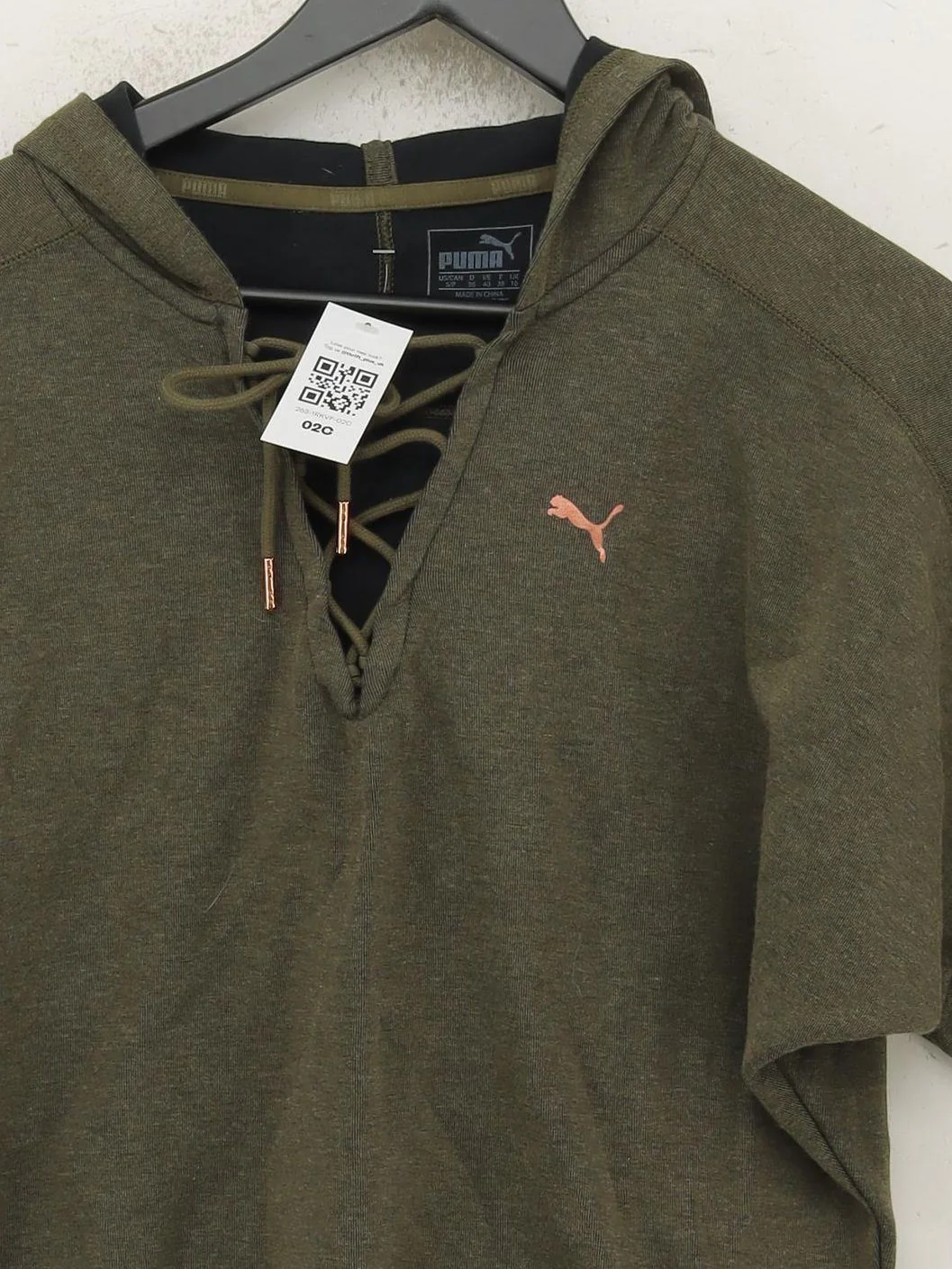 Puma Women's Hoodie S Green Cotton with Polyester Pullover - Image 3