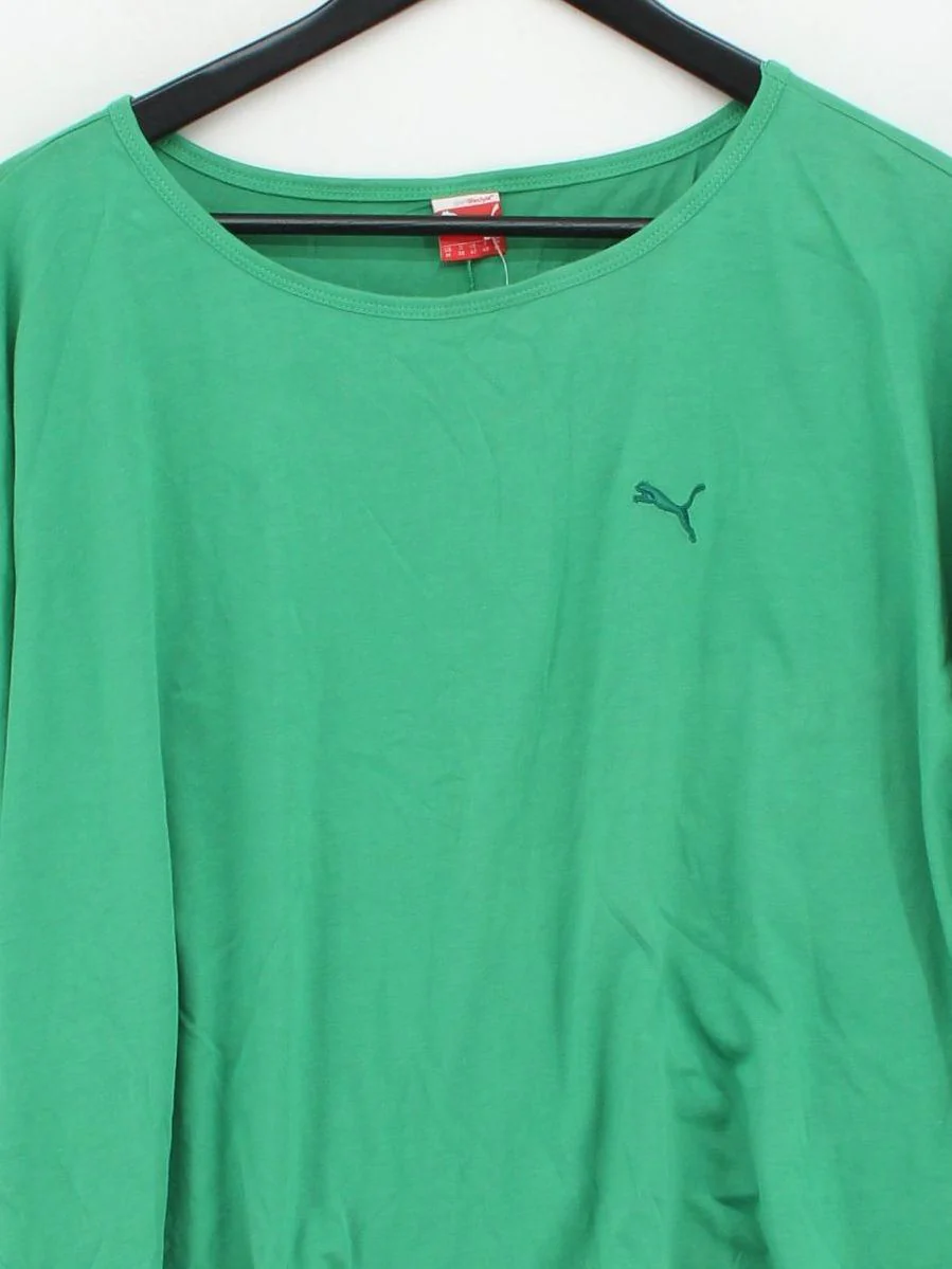 Puma Women's T-Shirt UK 12 Green Cotton with Lyocell Modal Basic - Image 3