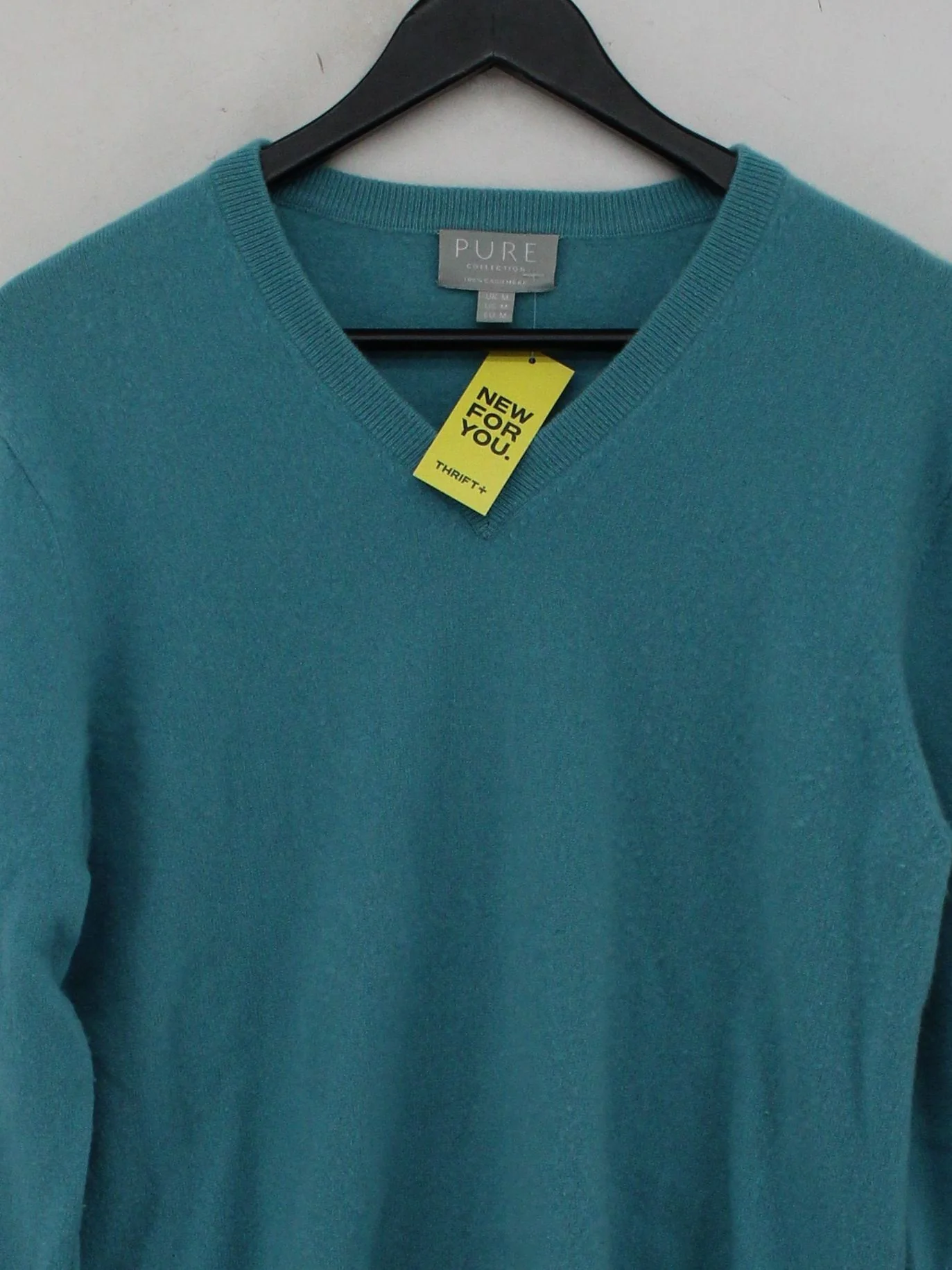 Pure Collection Men's Jumper M Blue 100% Cashmere V-Neck Pullover - Image 3