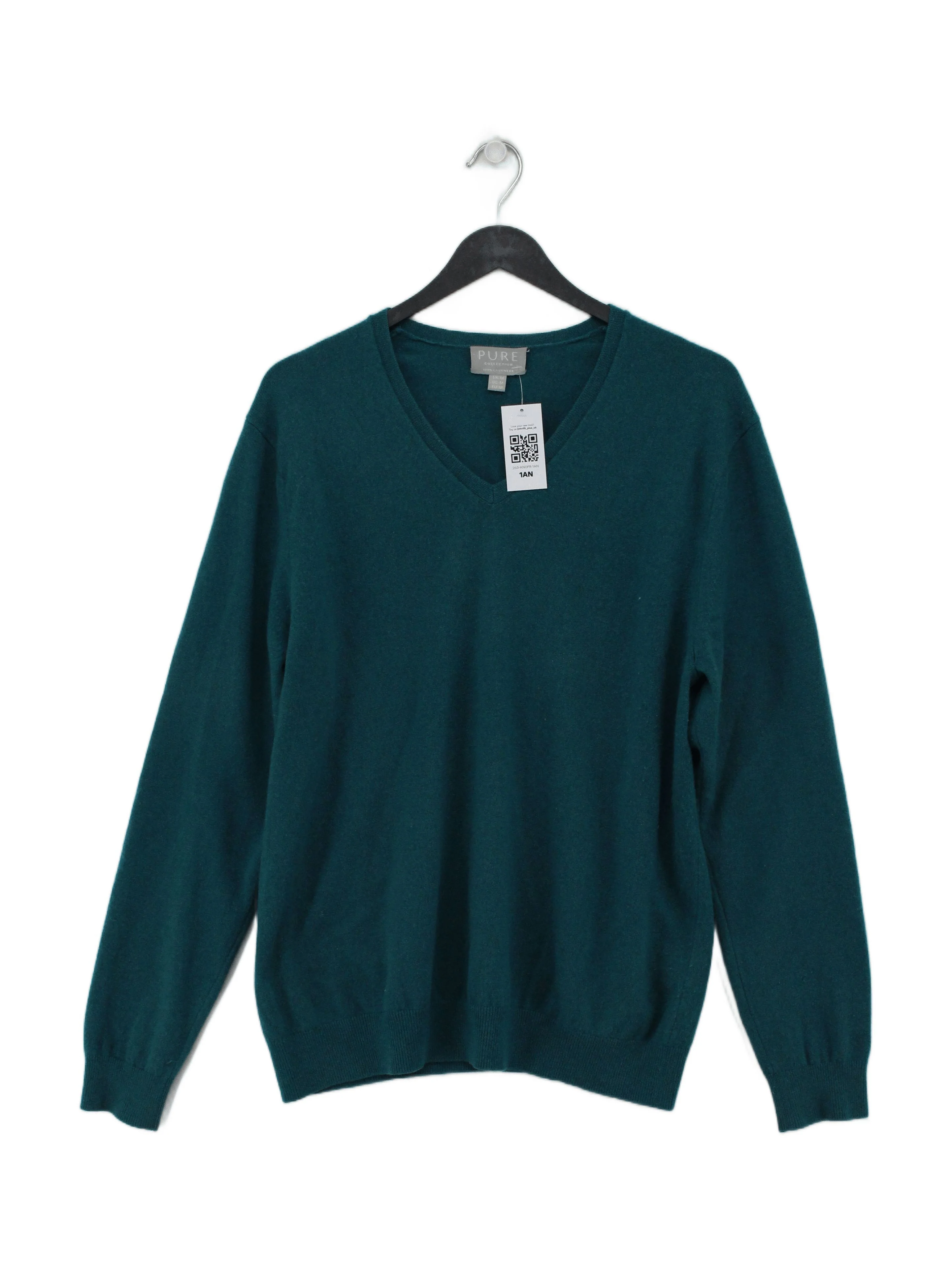 Pure Collection Men's Jumper M Green 100% Cashmere V-Neck Pullover
