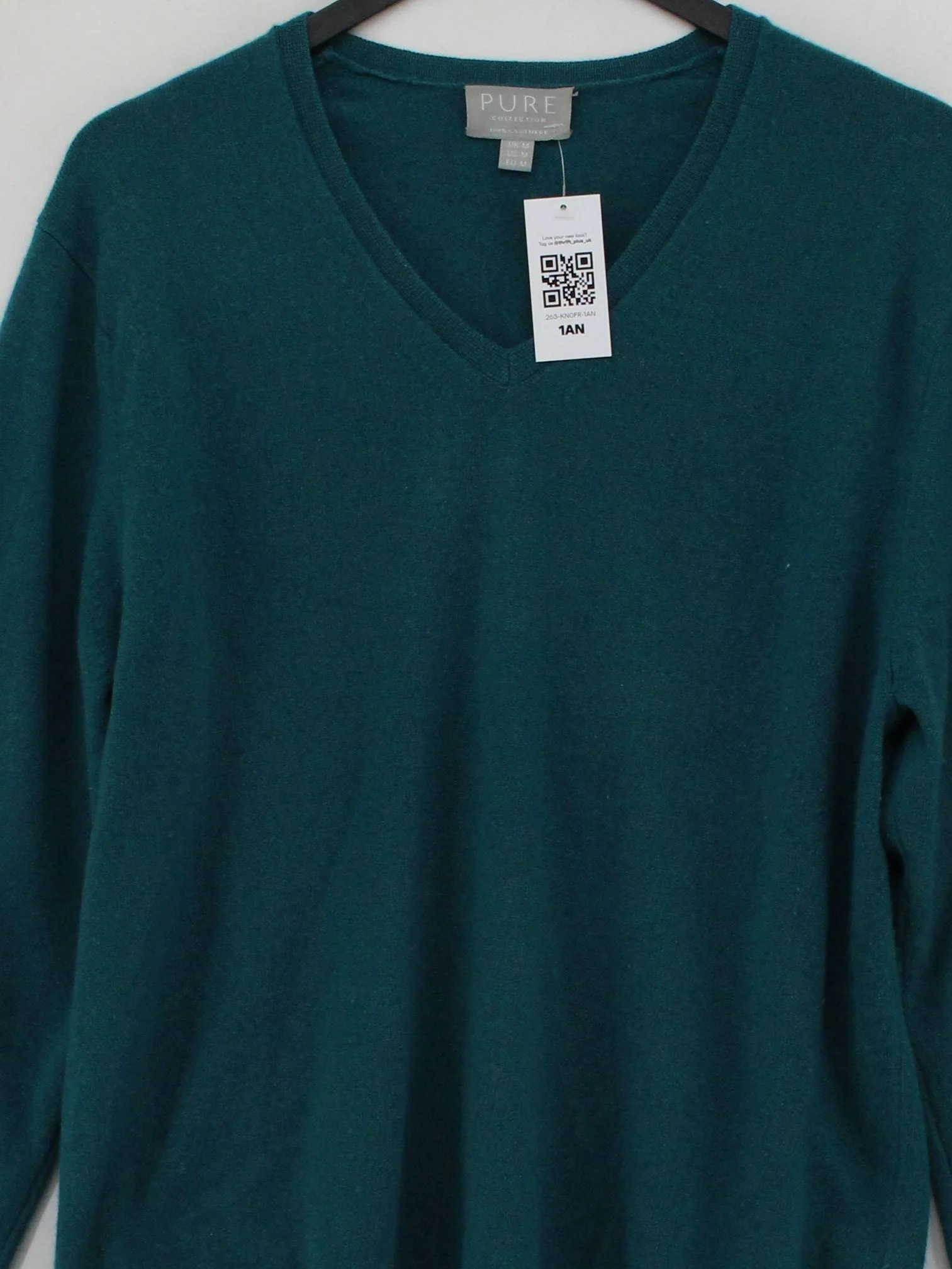 Pure Collection Men's Jumper M Green 100% Cashmere V-Neck Pullover - Image 3