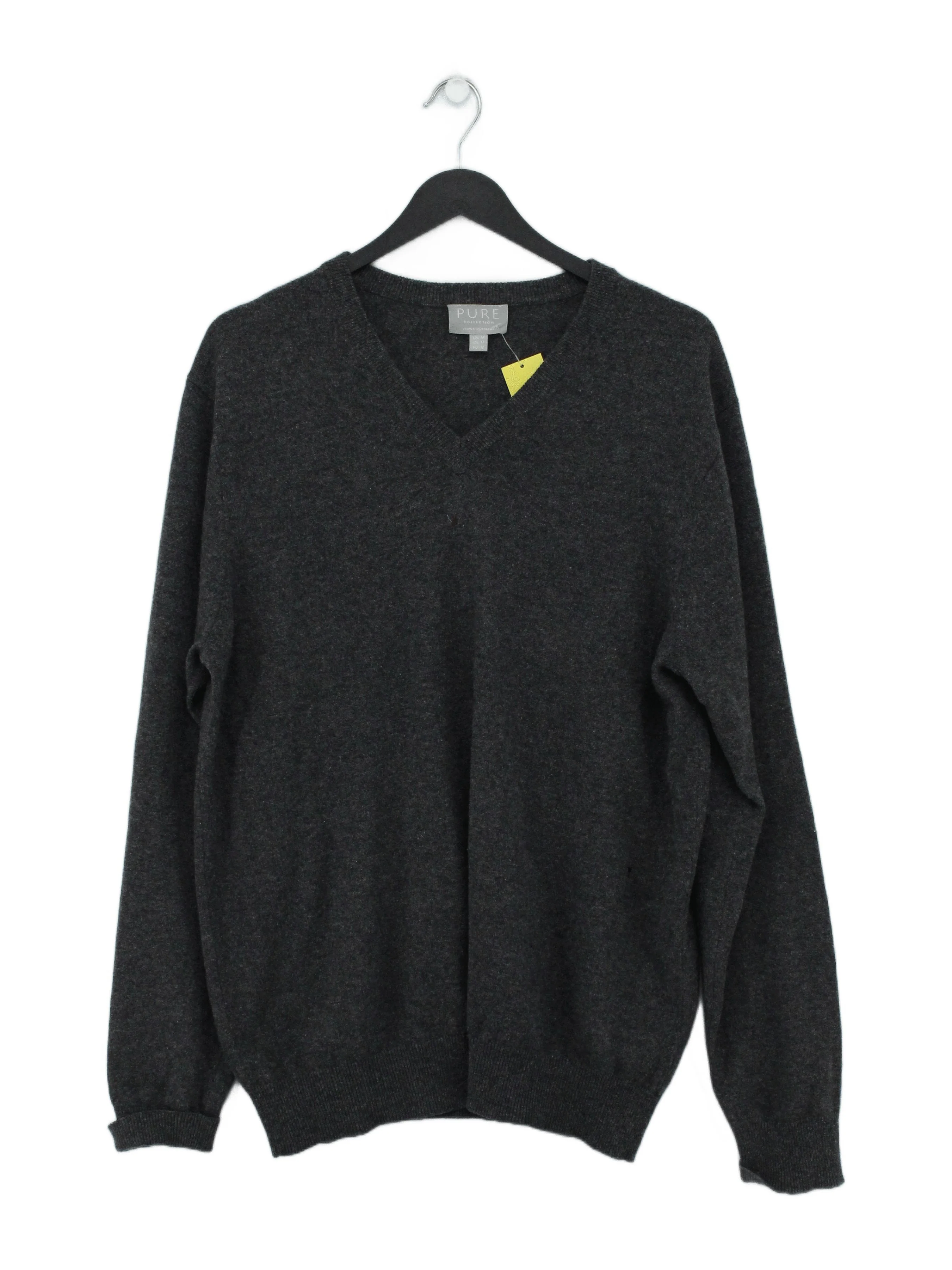 Pure Collection Men's Jumper M Grey 100% Cashmere V-Neck Pullover