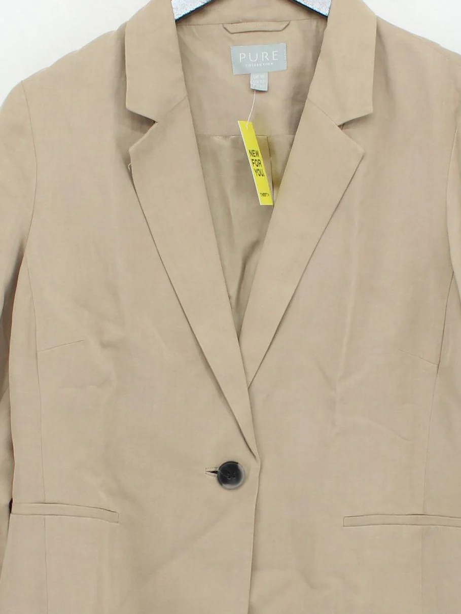 Pure Collection Women's Blazer UK 16 Tan Silk with Linen, Acetate Overcoat - Image 3