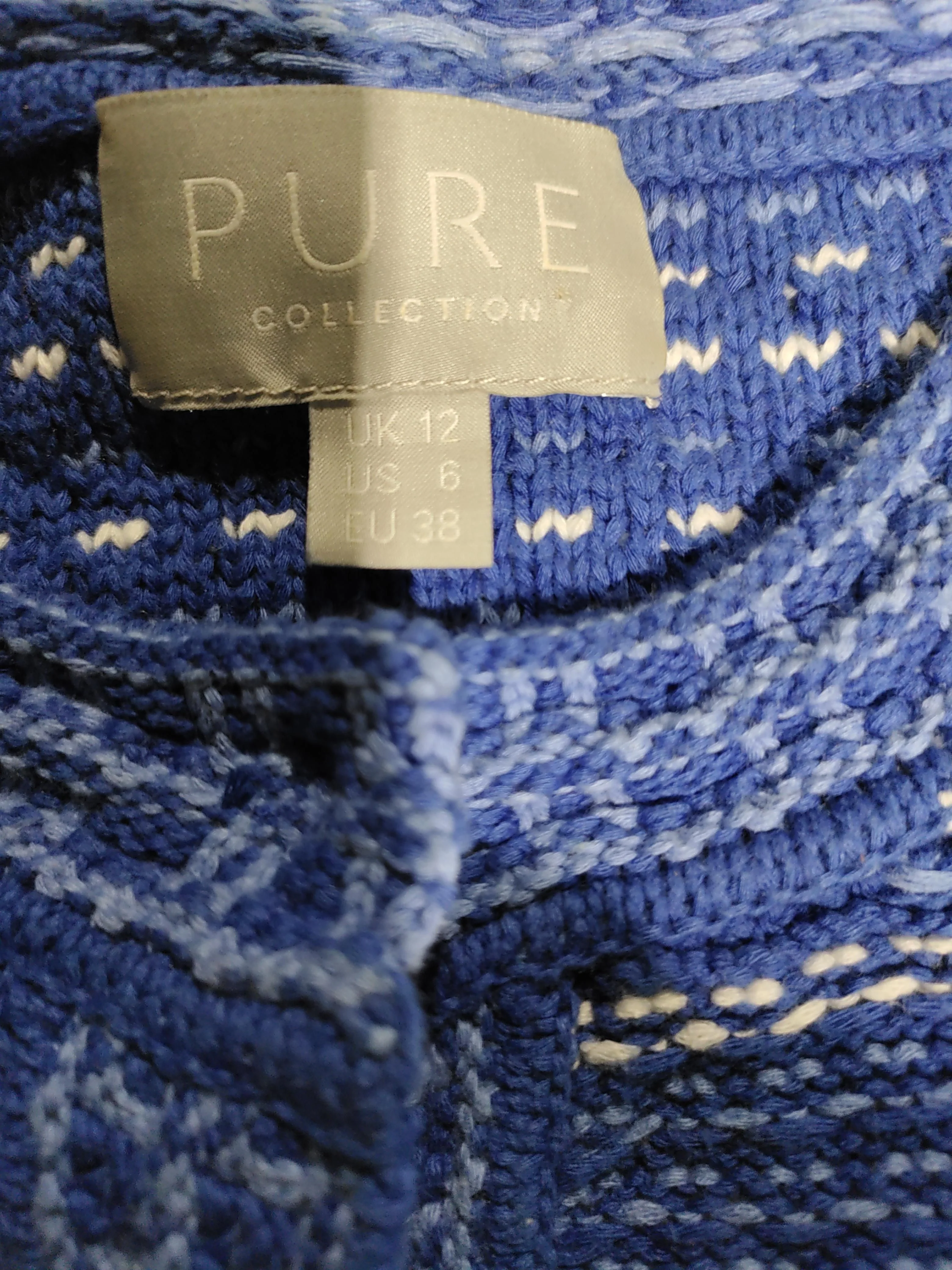 Pure Collection Women's Cardigan M Blue 100% Cotton Round Neck Cardigan - Image 5
