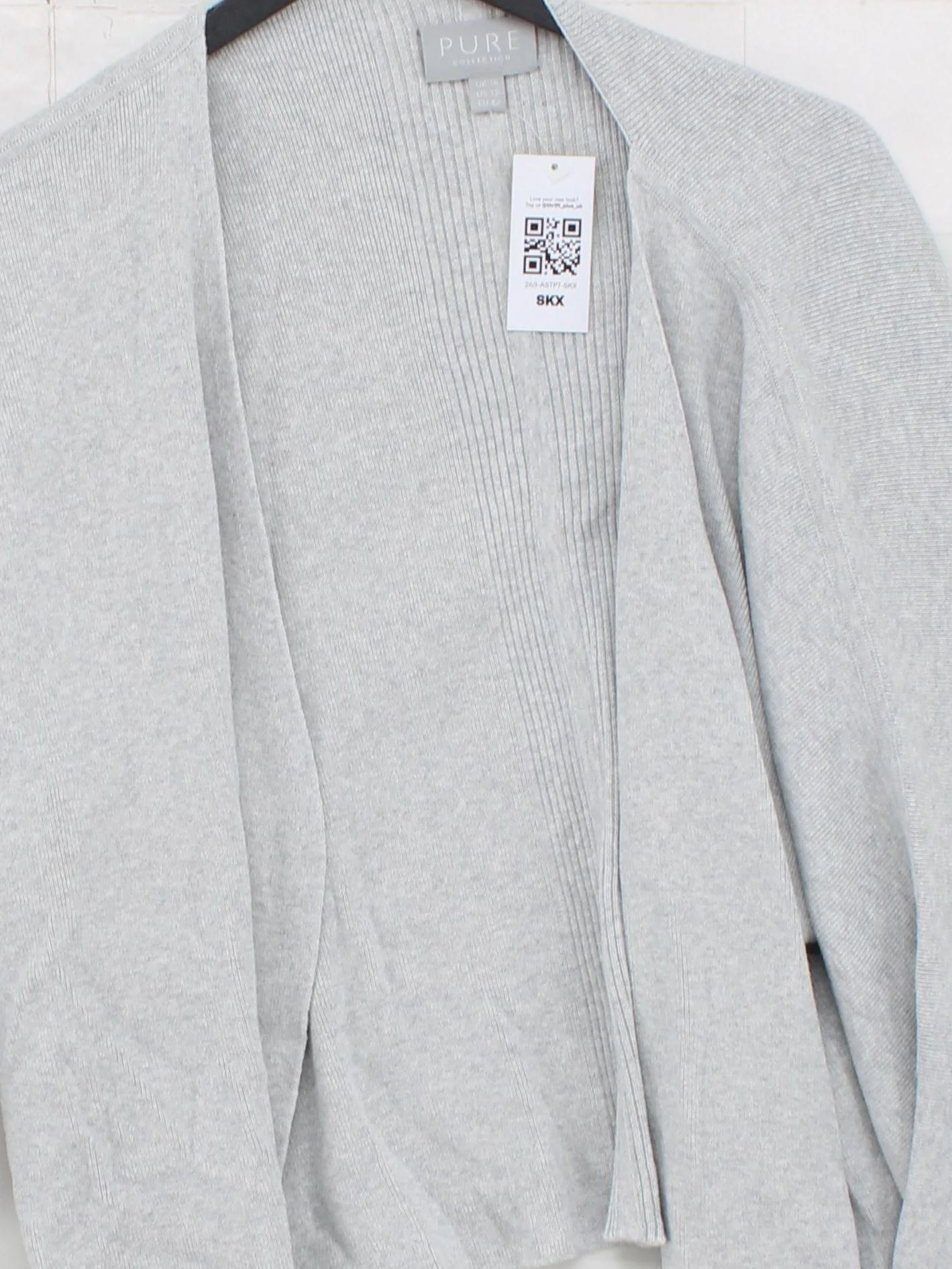 Pure Collection Women's Cardigan UK 16 Grey 100% Cotton V-Neck Cardigan - Image 3