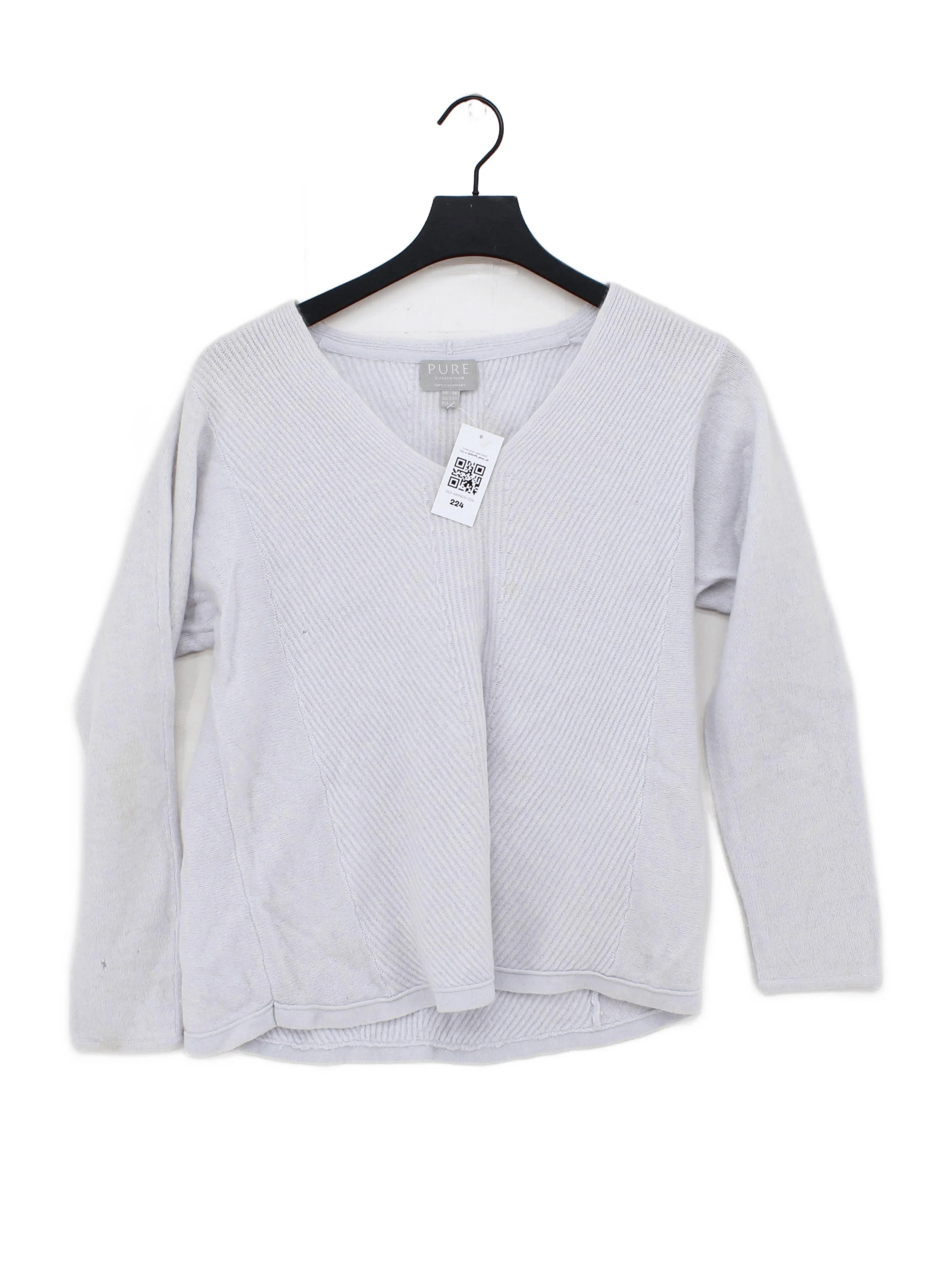 Pure Collection Women's Jumper M Grey 100% Cashmere V-Neck Pullover