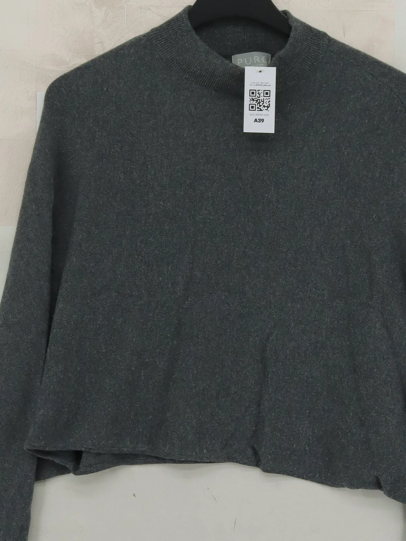 Pure Collection Women's Jumper UK 12 Grey Cotton with Wool, Cashmere Pullover - Image 3