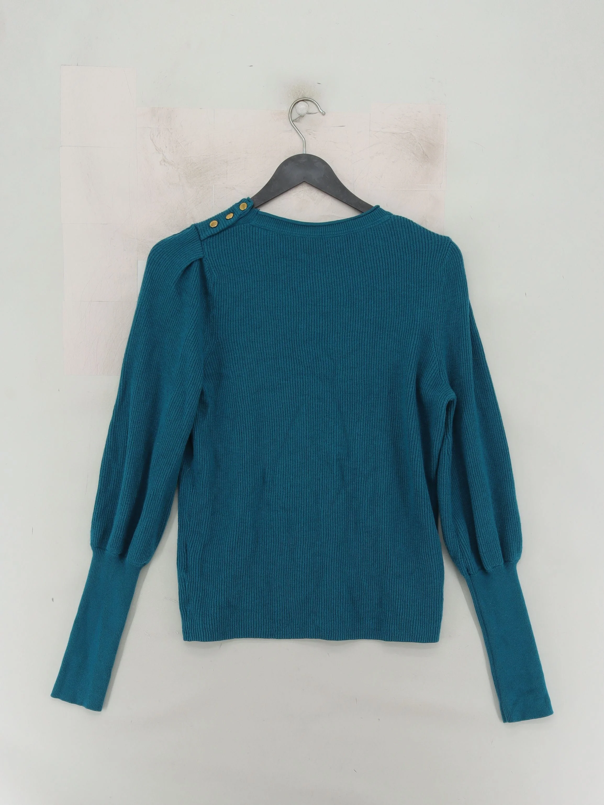Pure Collection Women's Jumper UK 8 Blue Wool with Cotton Crew Neck Pullover - Image 2