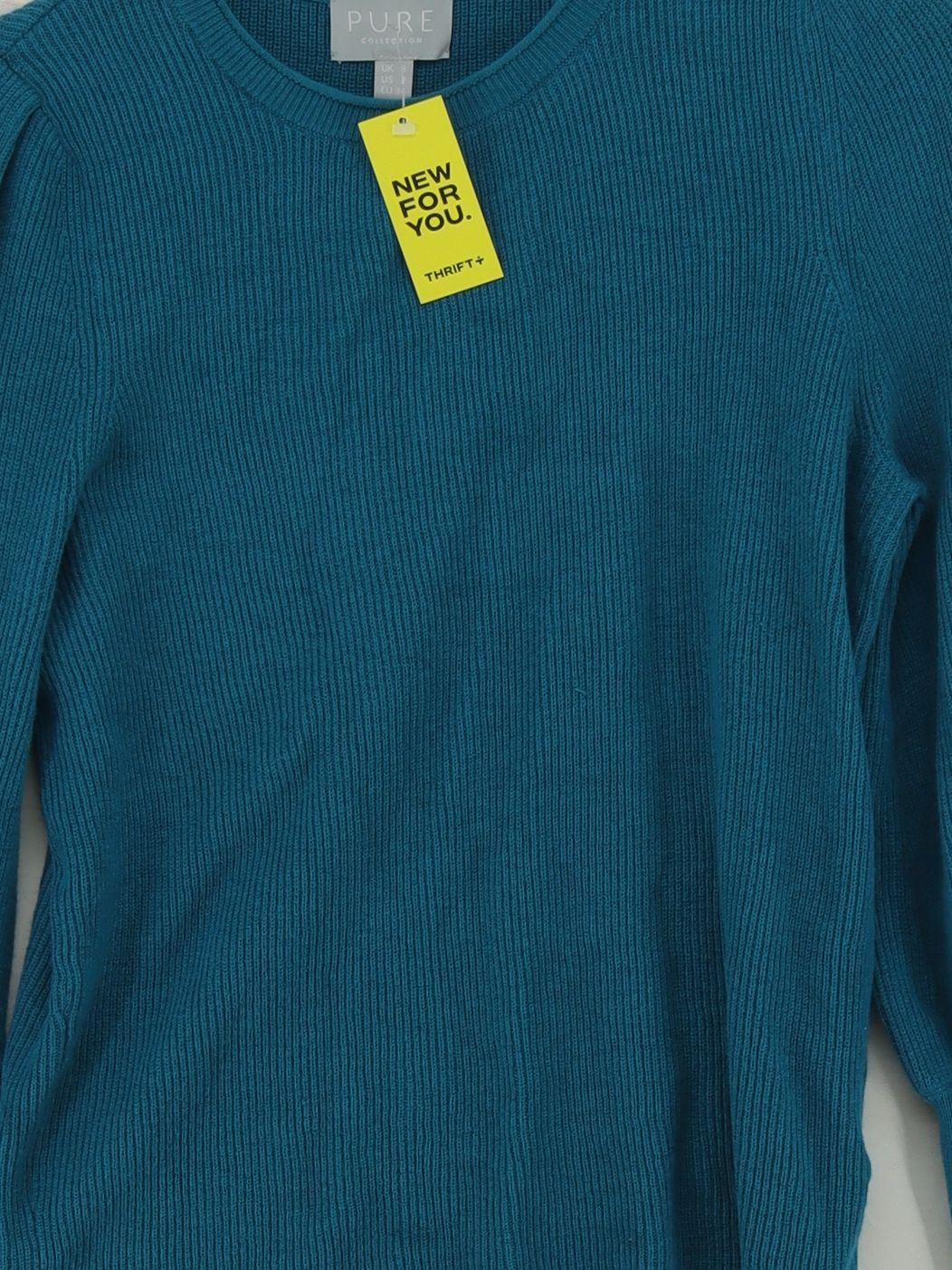 Pure Collection Women's Jumper UK 8 Blue Wool with Cotton Crew Neck Pullover - Image 3
