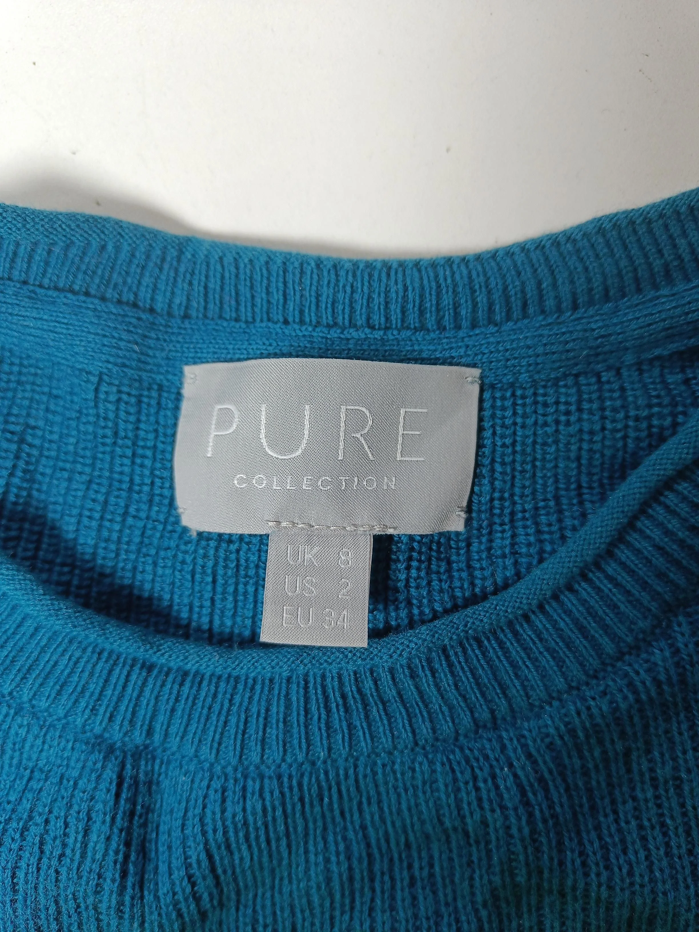 Pure Collection Women's Jumper UK 8 Blue Wool with Cotton Crew Neck Pullover - Image 5