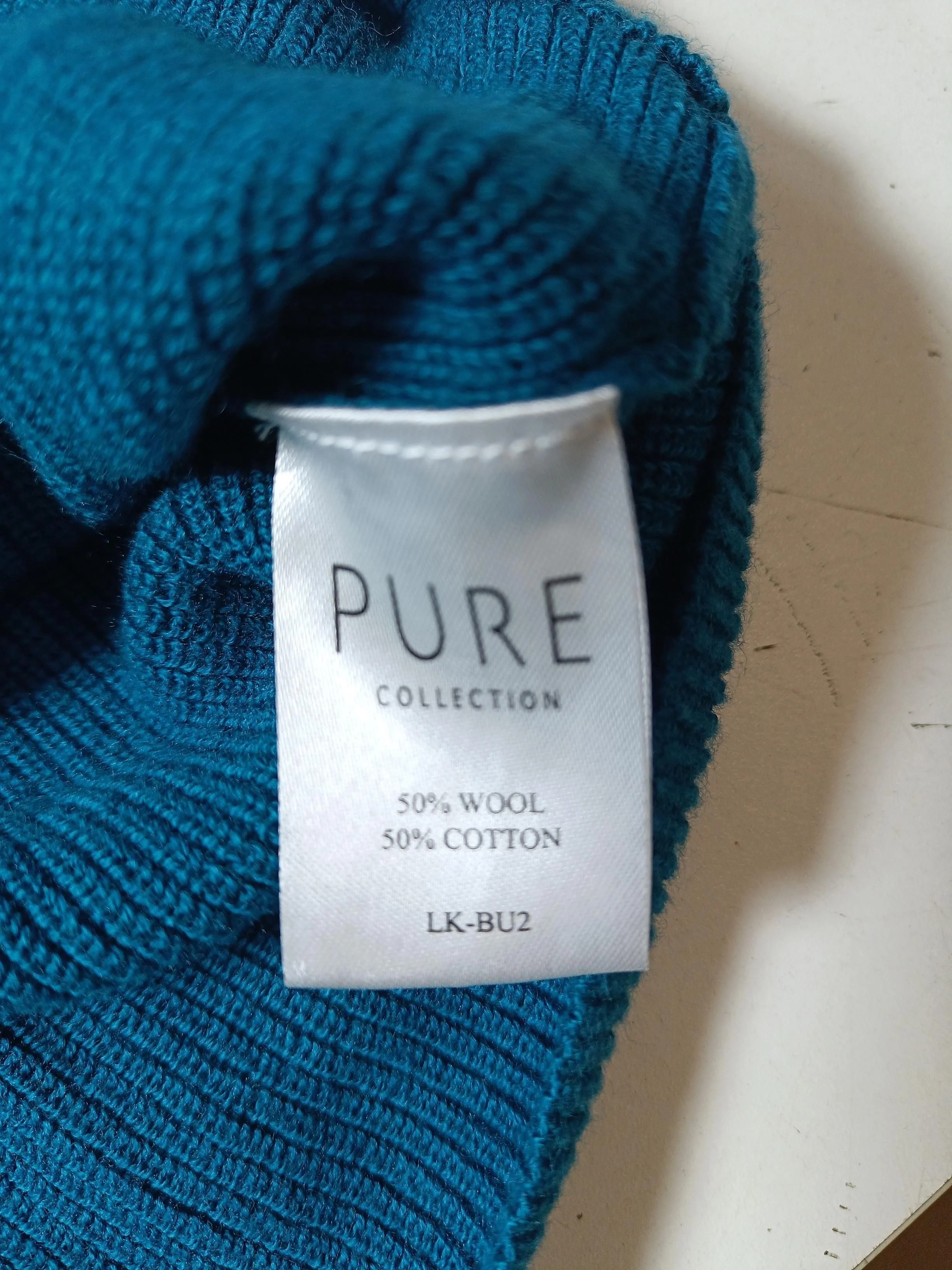 Pure Collection Women's Jumper UK 8 Blue Wool with Cotton Crew Neck Pullover - Image 6