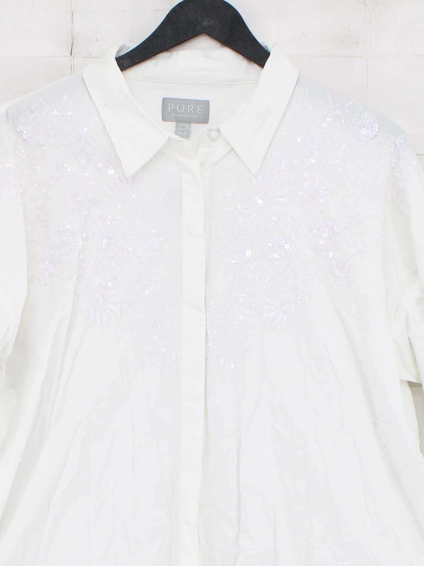 Pure Collection Women's Shirt UK 16 White Cotton with Elastane Basic - Image 3