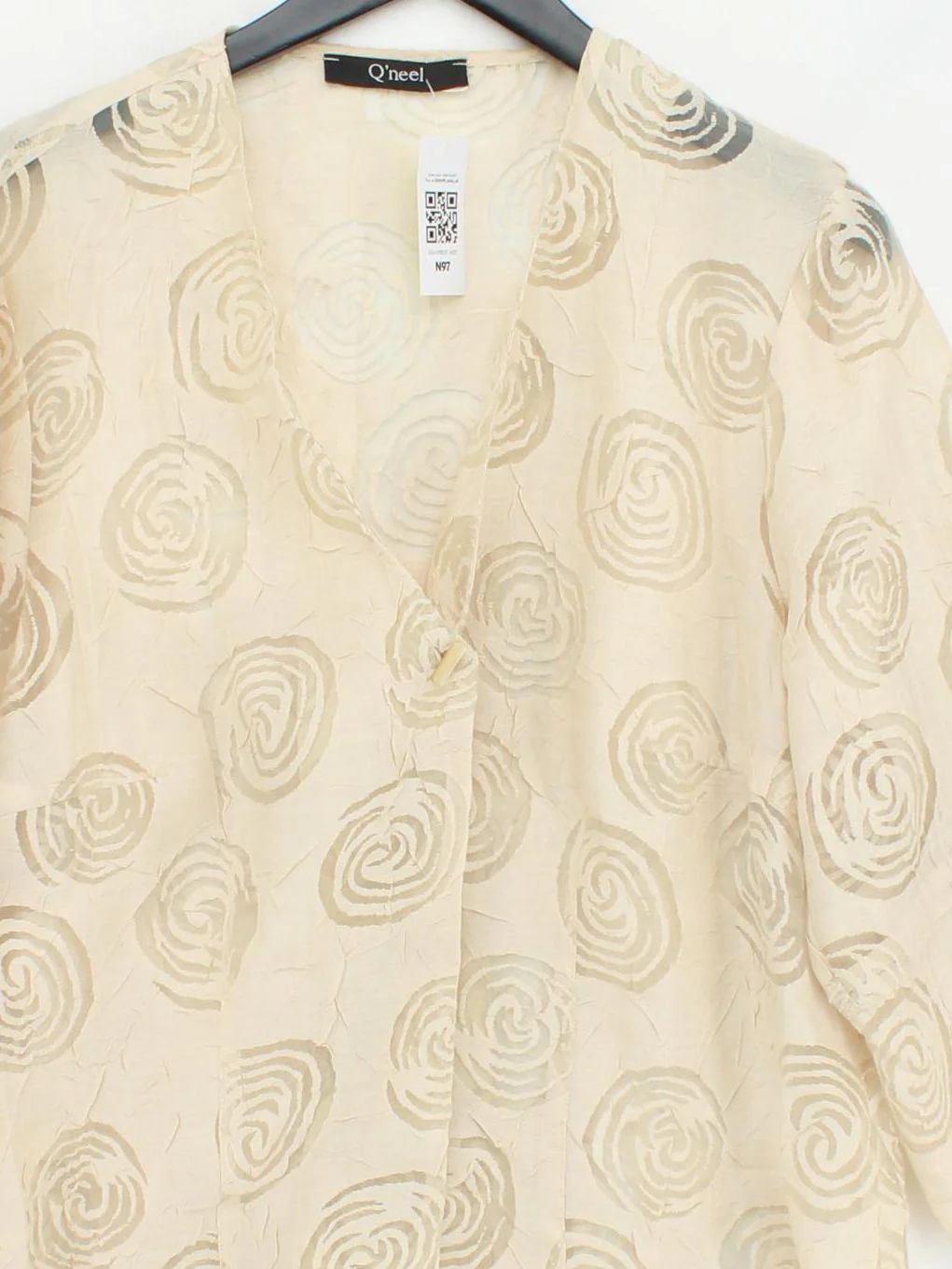 Q'neel Women's Blouse M Cream Viscose with Polyester, Linen Basic - Image 3