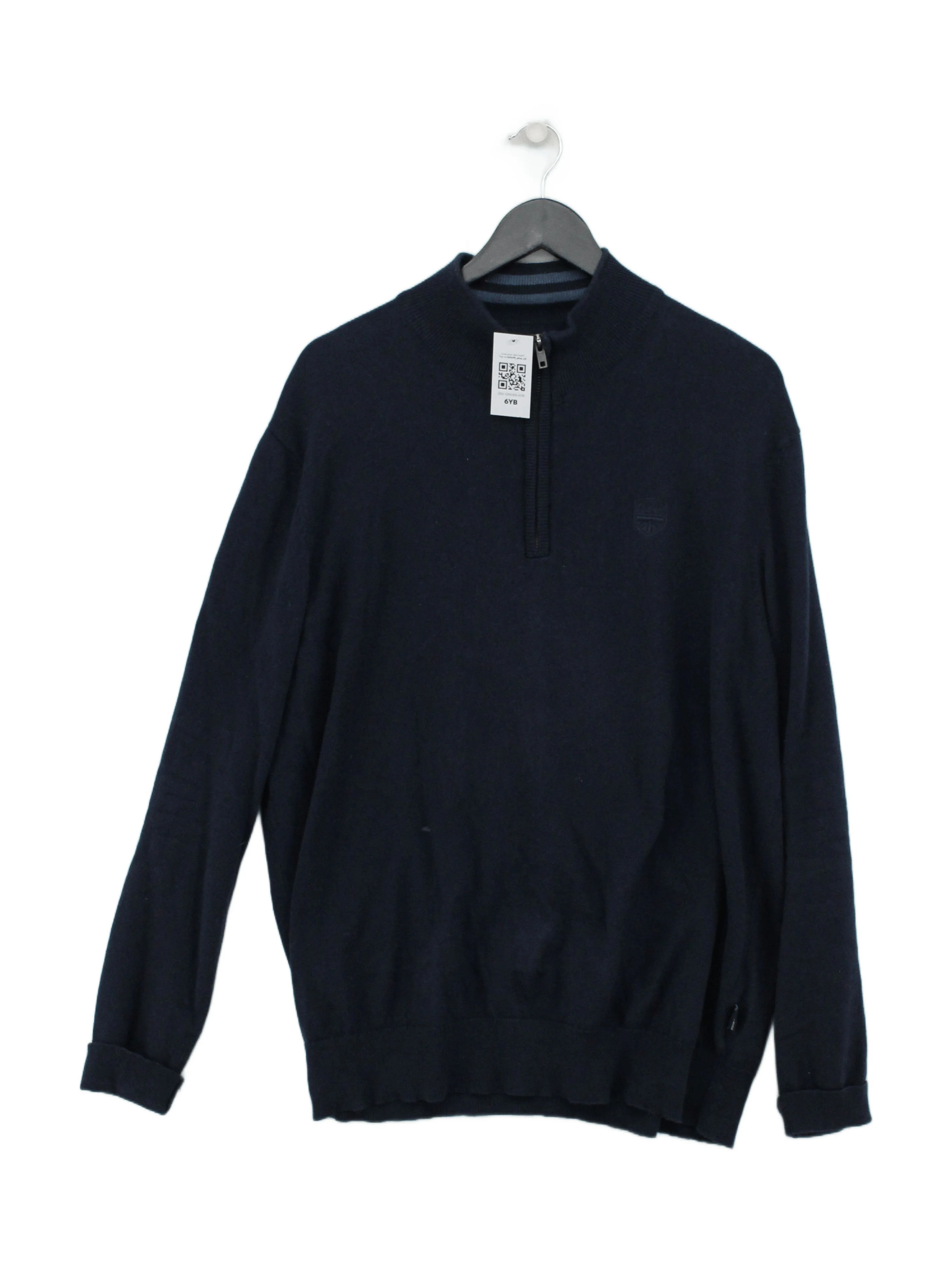 Quba & Co. Men's Jumper M Blue Cotton with Cashmere Mock Neck Pullover