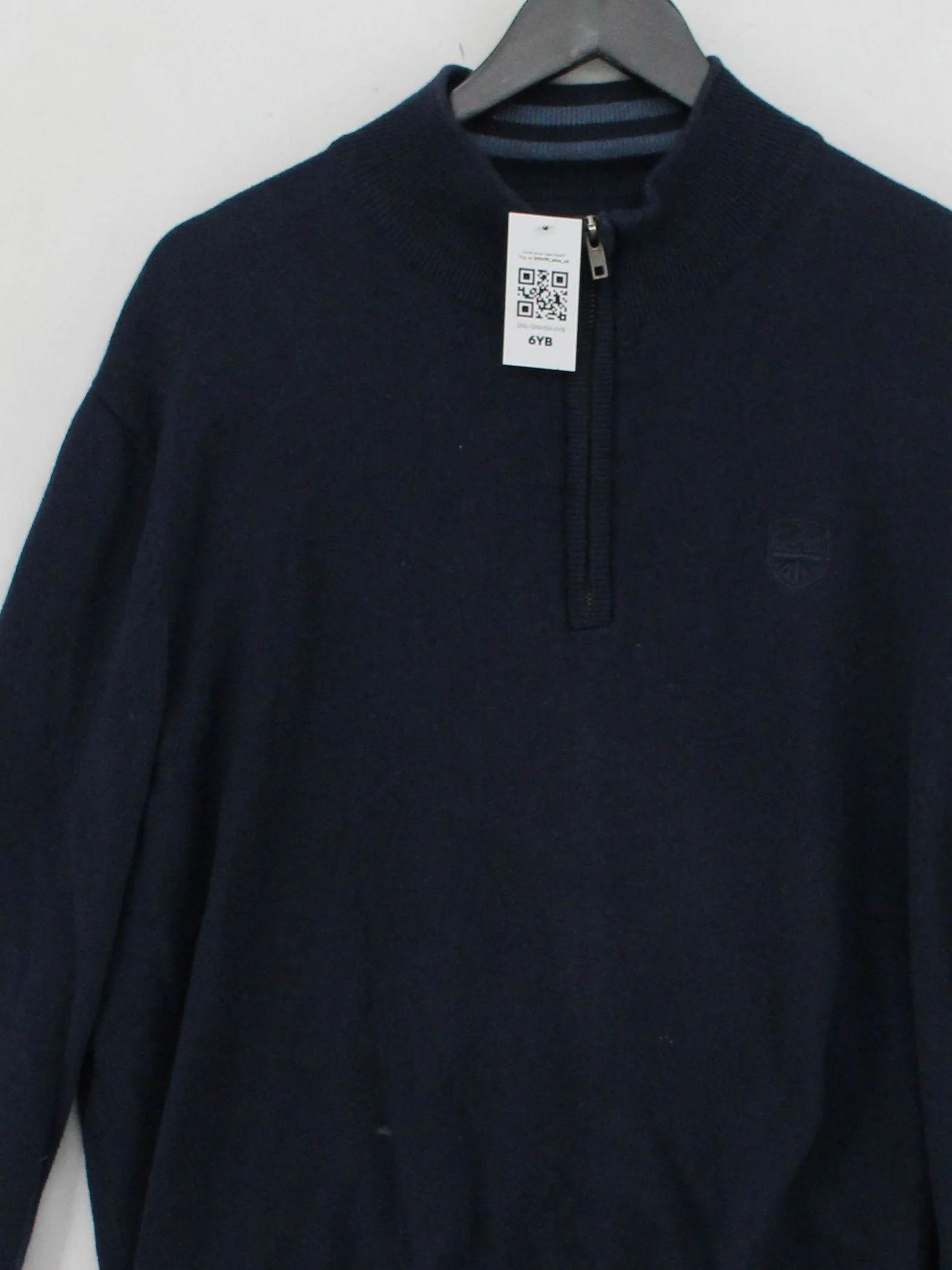 Quba & Co. Men's Jumper M Blue Cotton with Cashmere Mock Neck Pullover - Image 3