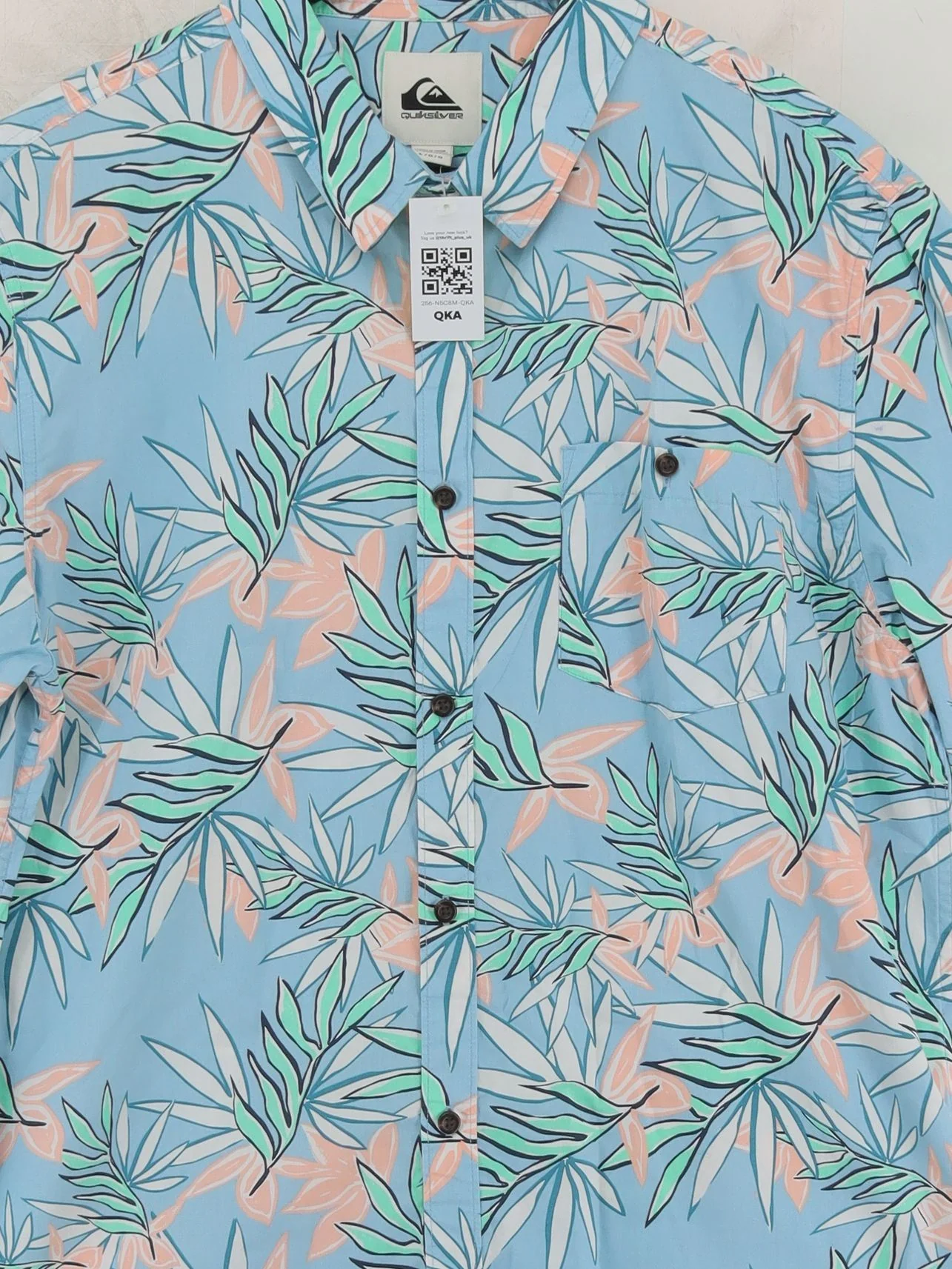 Quiksilver Men's Shirt L Blue Floral 100% Cotton Basic - Image 3