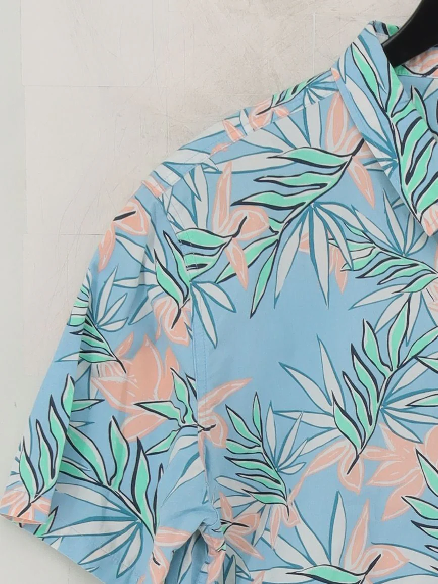 Quiksilver Men's Shirt L Blue Floral 100% Cotton Basic - Image 4