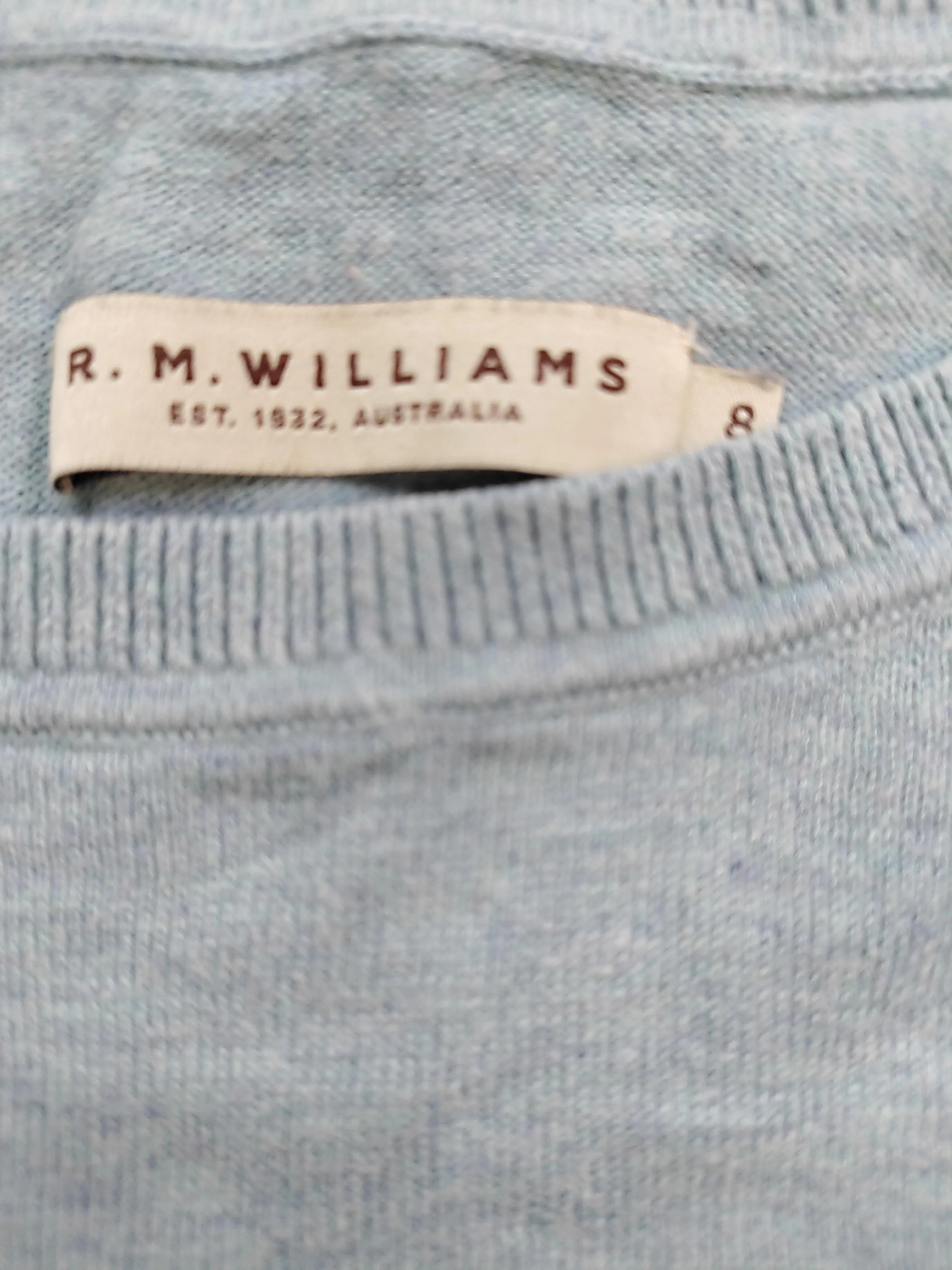 R.M. Williams Men's Jumper S Blue Cotton with Cashmere Round Neck Pullover - Image 5