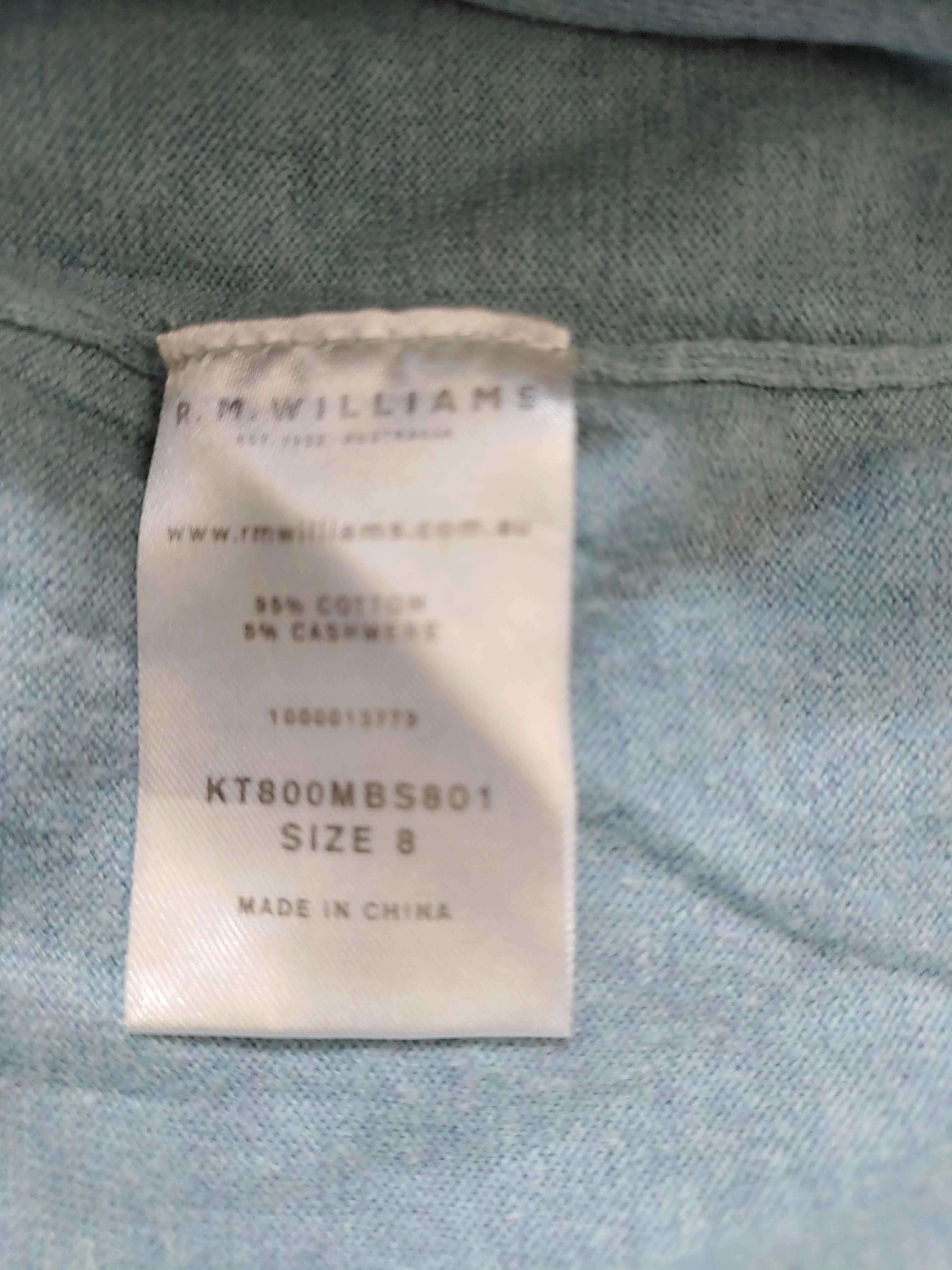R.M. Williams Men's Jumper S Blue Cotton with Cashmere Round Neck Pullover - Image 6