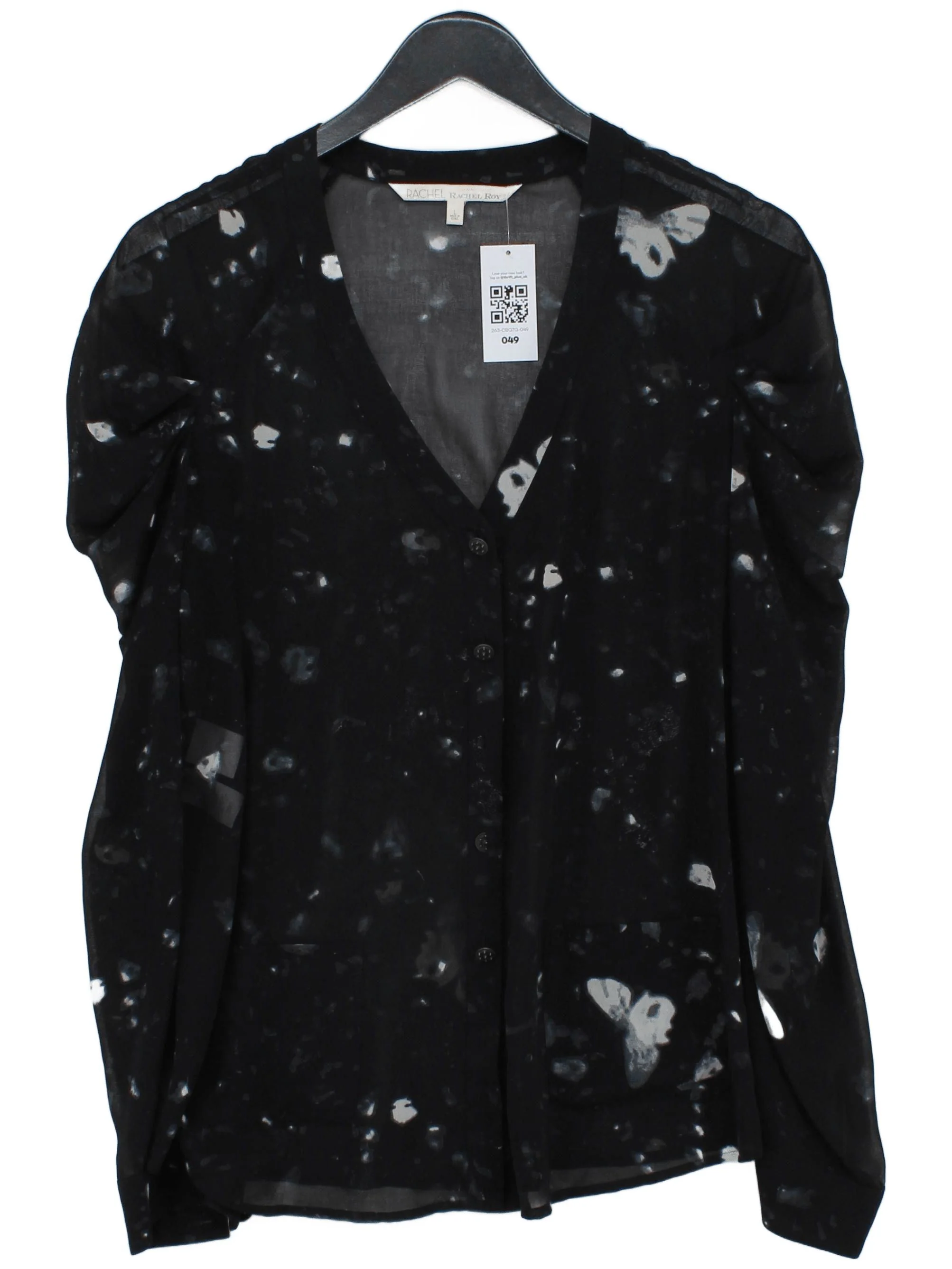Rachel Roy Women's Blouse L Black 100% Polyester Basic