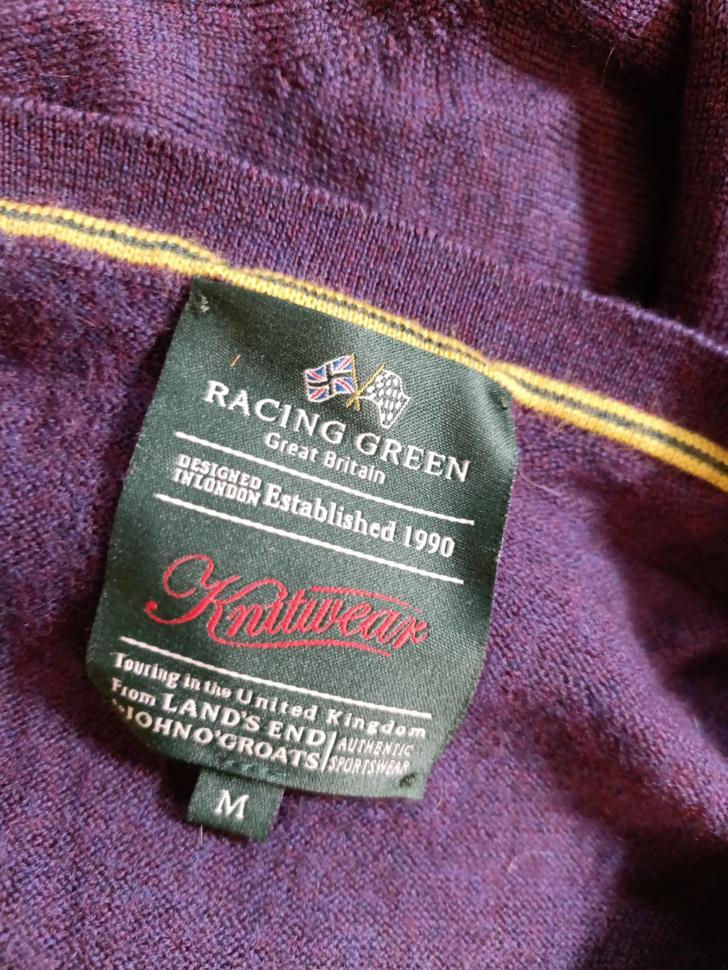 Racing Green Men's Jumper M Purple 100% Wool V-Neck Pullover - Image 5