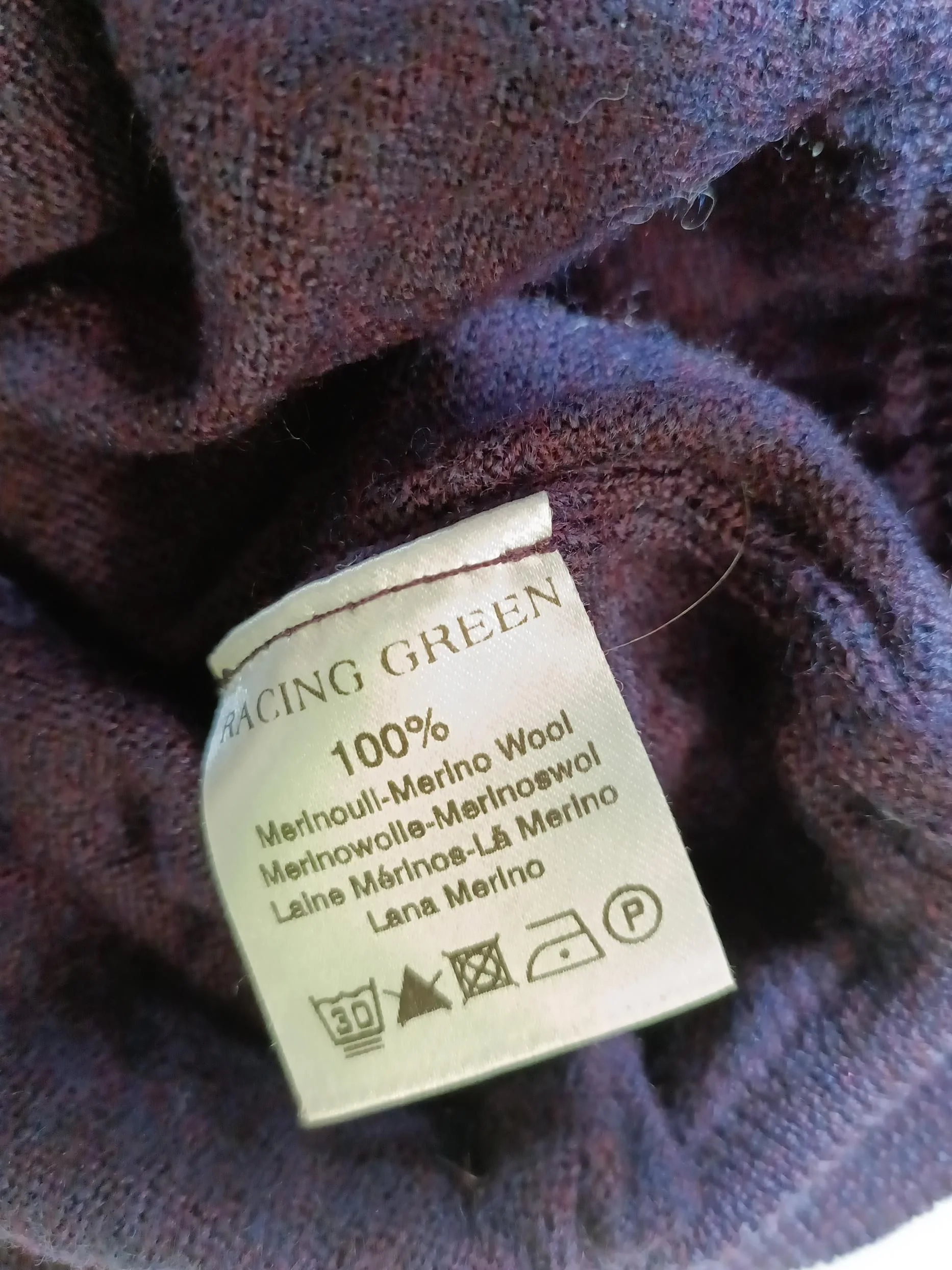 Racing Green Men's Jumper M Purple 100% Wool V-Neck Pullover - Image 6