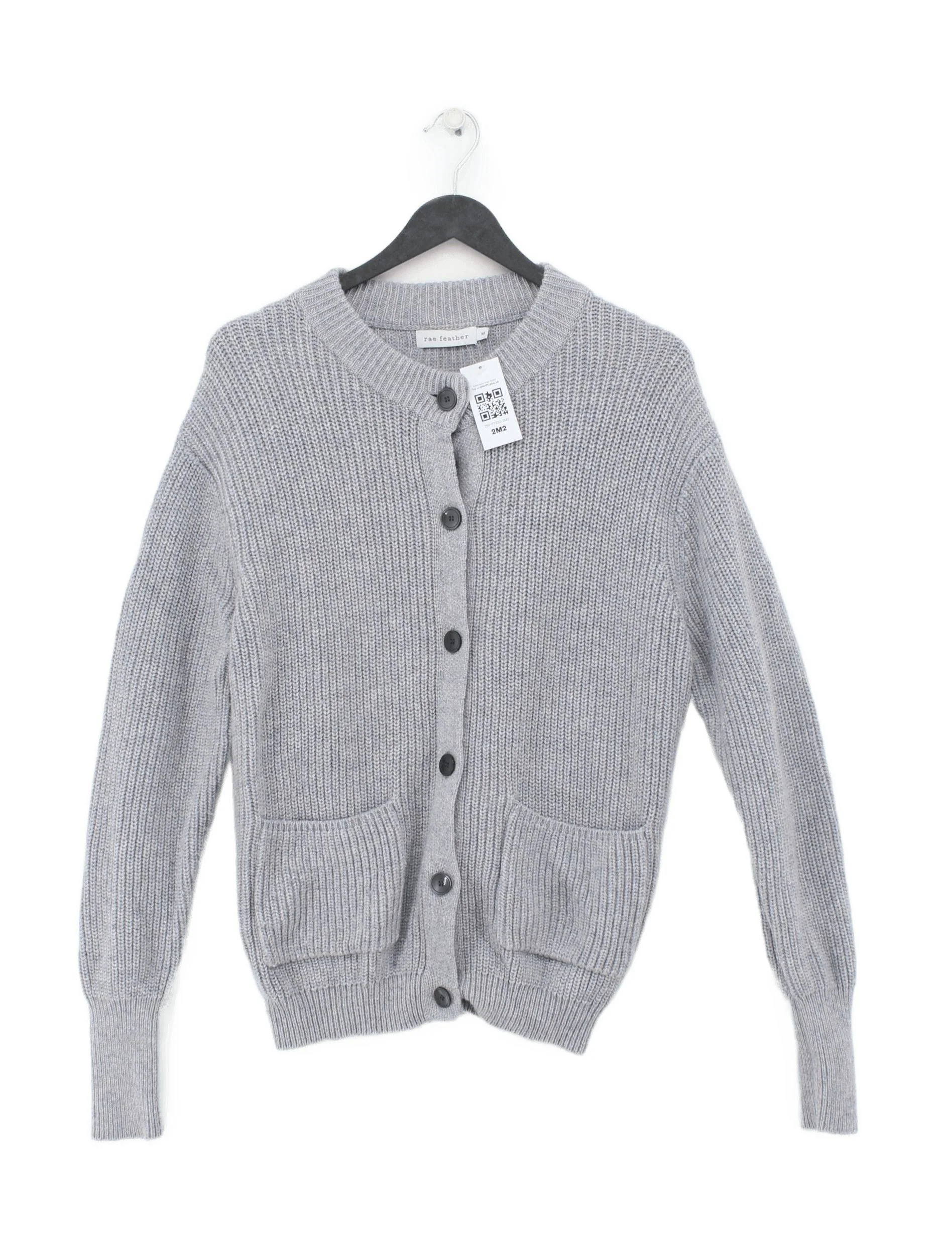 Rae Feather Women's Cardigan M Grey Wool with Cashmere Round Neck Cardigan