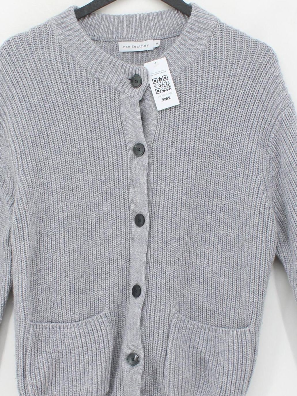 Rae Feather Women's Cardigan M Grey Wool with Cashmere Round Neck Cardigan - Image 3