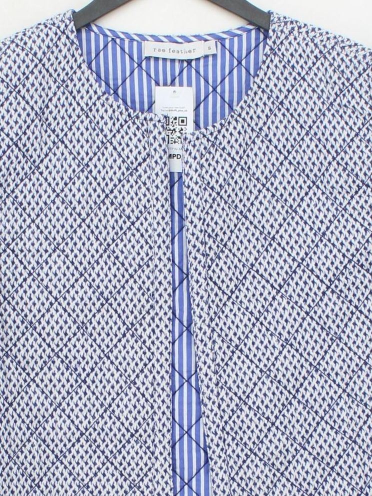 Rae Feather Women's Coat S Blue Geometric 100% Cotton Overcoat - Image 3