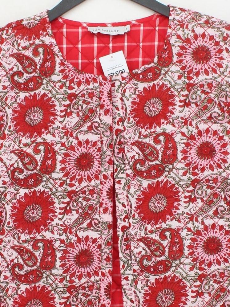Rae Feather Women's Coat S Red Floral 100% Cotton Overcoat - Image 3