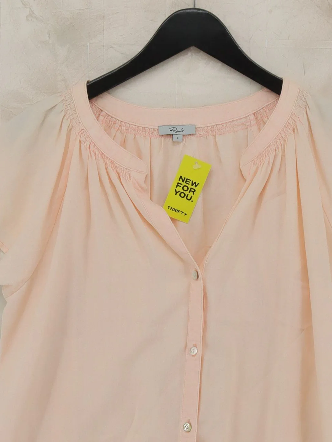 Rails Women's Blouse S Pink Lyocell Modal with Linen Short Sleeve Collared Basic - Image 3