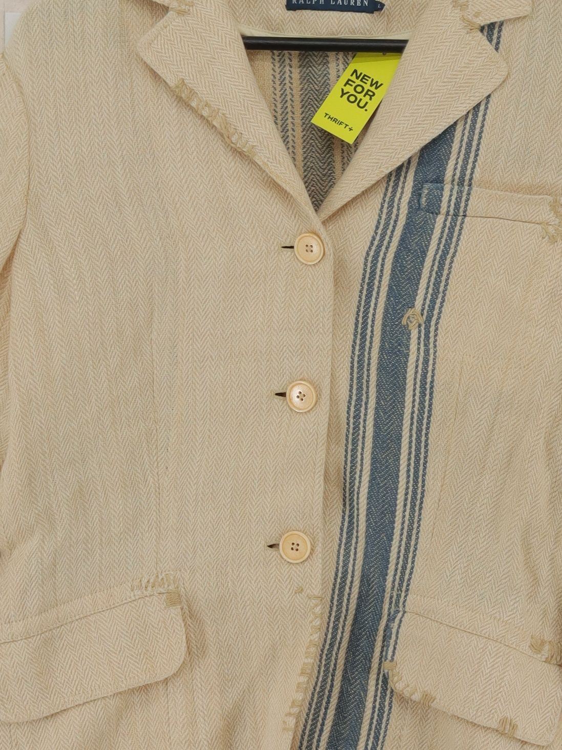 Ralph Lauren Men's Blazer L Cream Striped 100% Linen Overcoat - Image 3