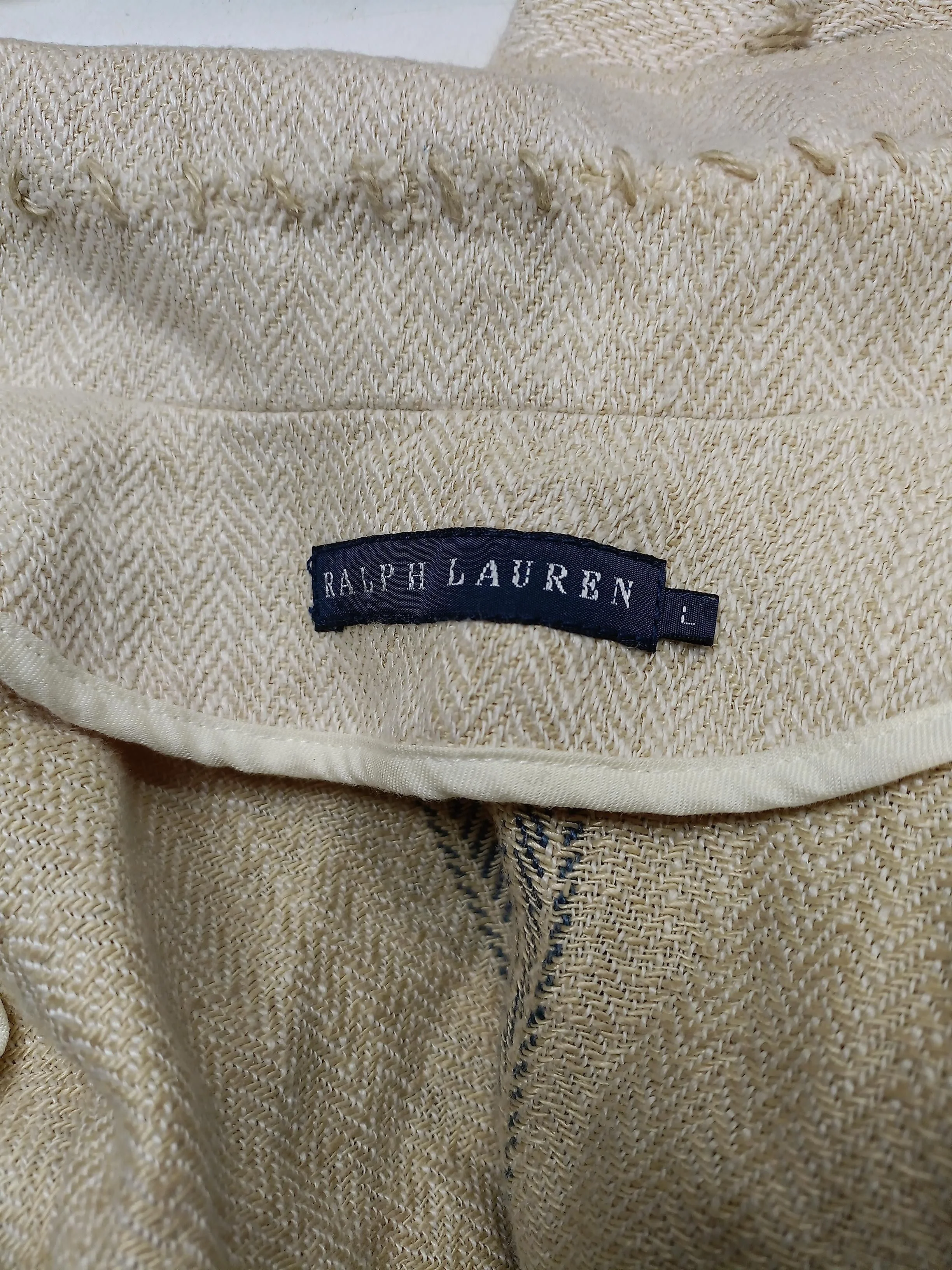 Ralph Lauren Men's Blazer L Cream Striped 100% Linen Overcoat - Image 5