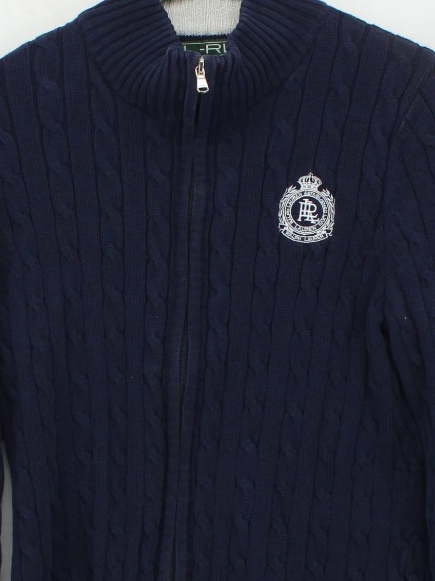 Ralph Lauren Men's Cardigan XL Blue 100% Cotton Mock Neck Cardigan - Image 3