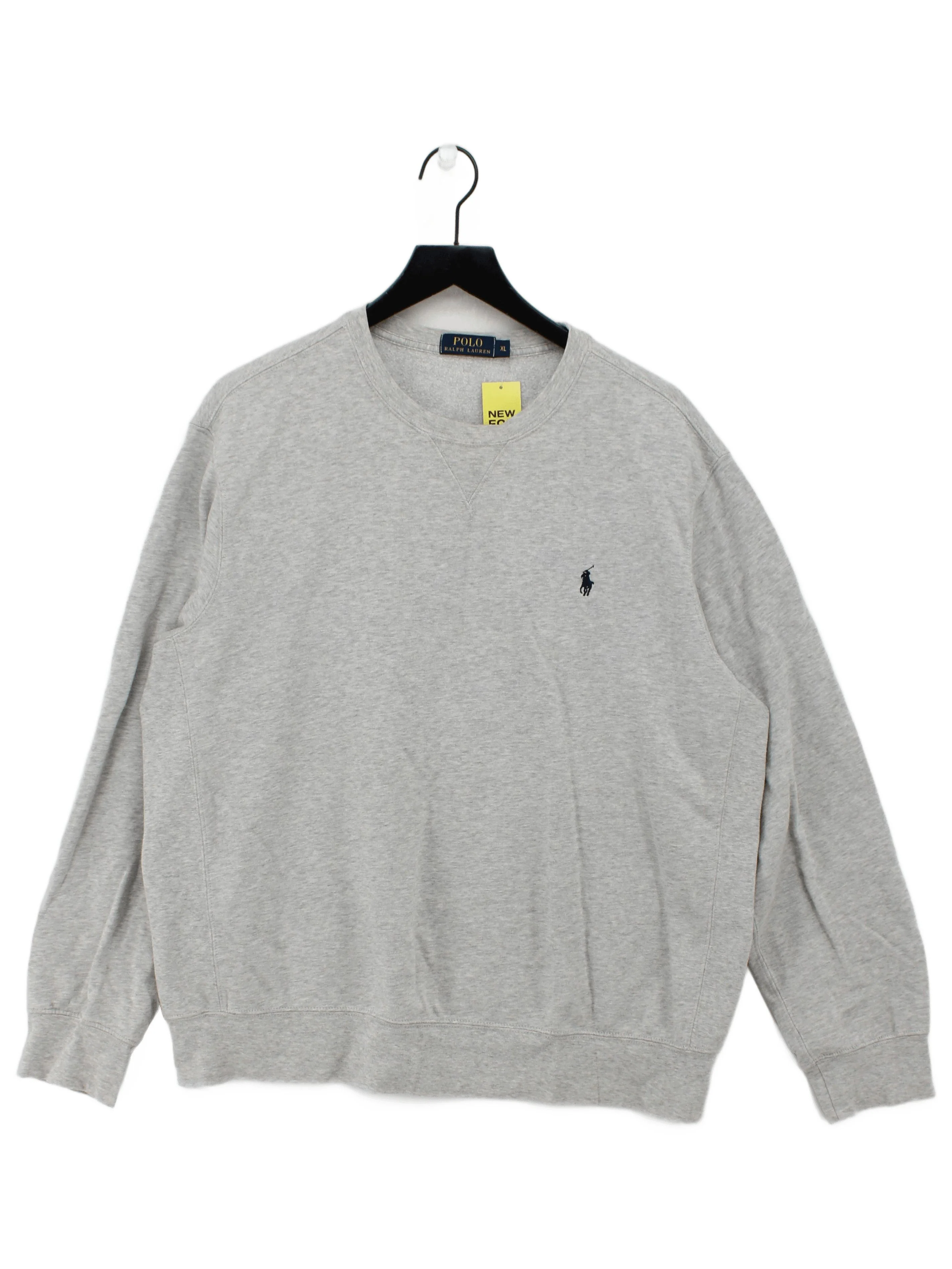 Ralph Lauren Men's Hoodie XL Grey Cotton with Polyester, Viscose Pullover