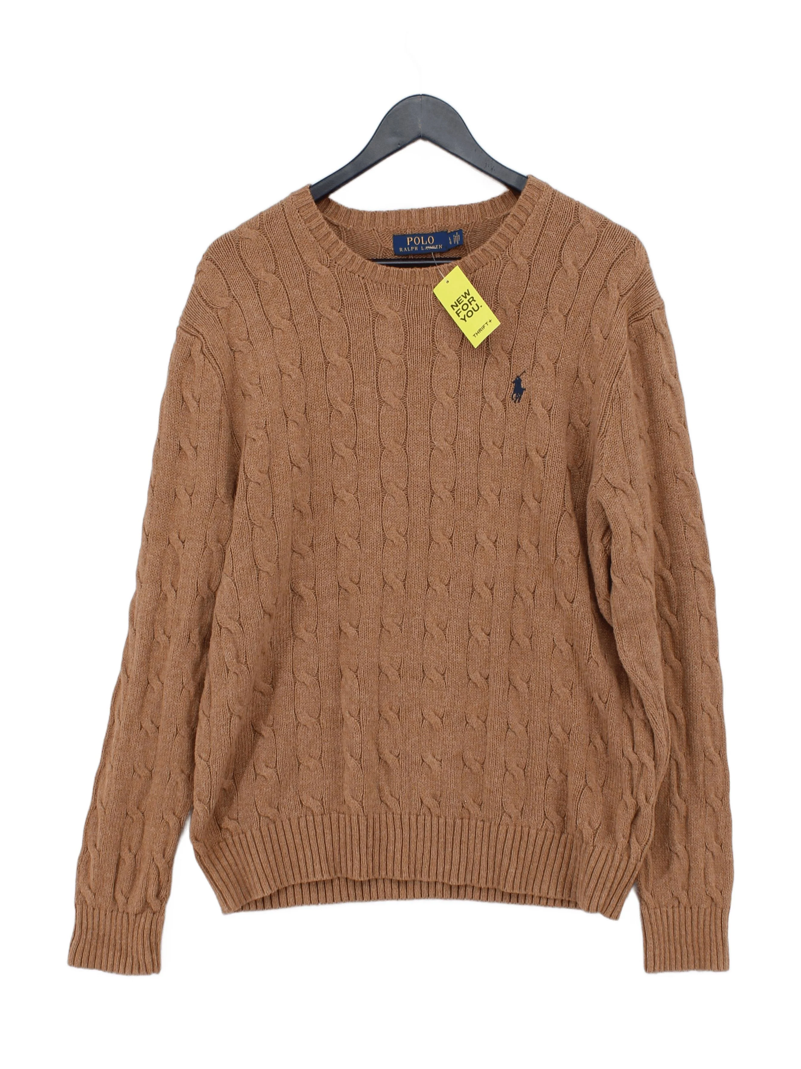 Ralph Lauren Men's Jumper L Brown 100% Cotton Round Neck Pullover