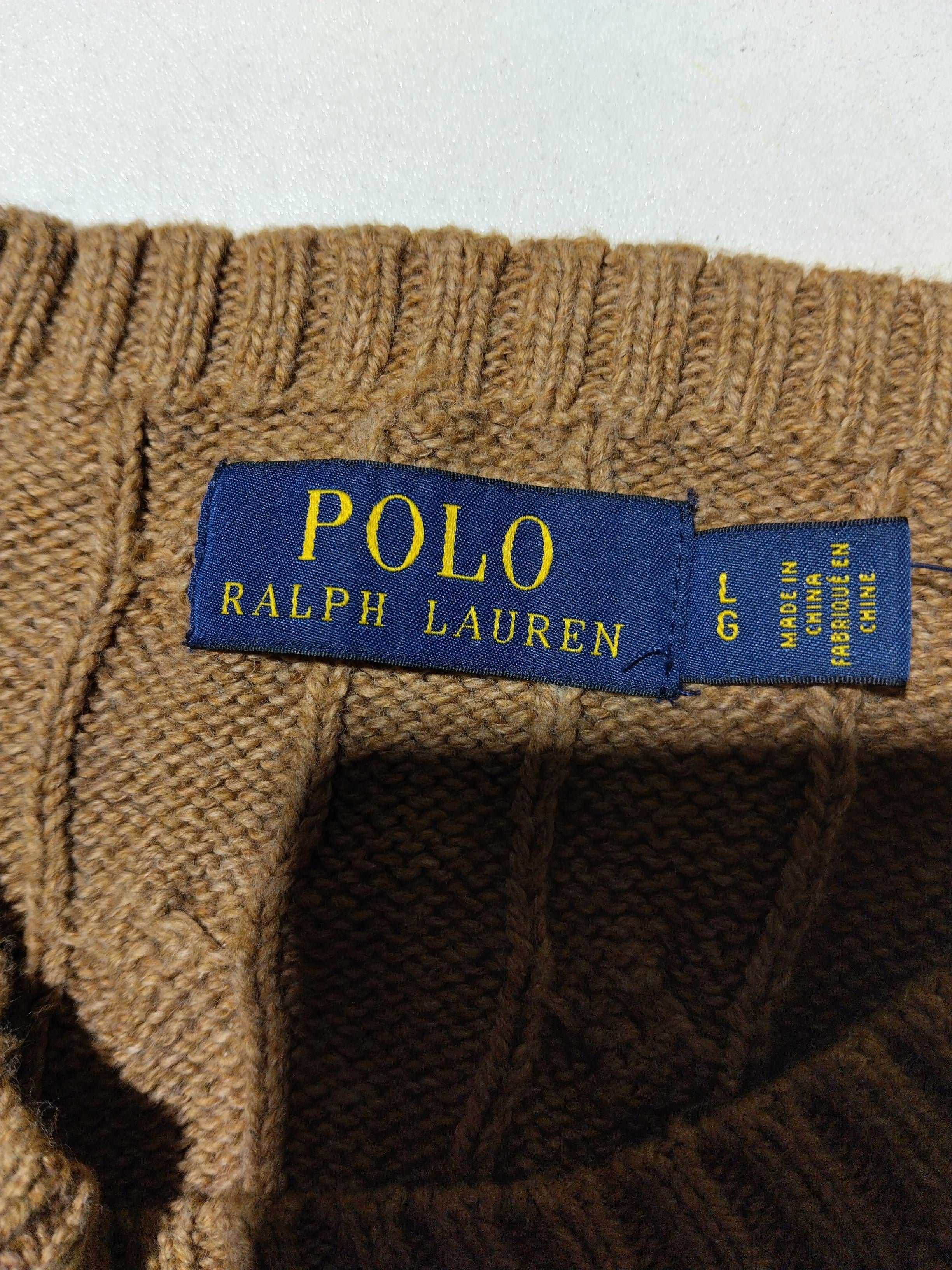 Ralph Lauren Men's Jumper L Brown 100% Cotton Round Neck Pullover - Image 5