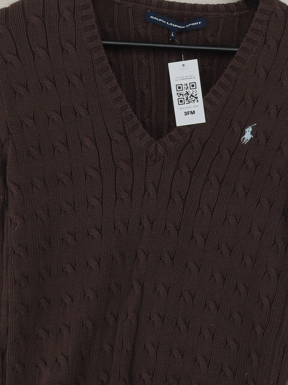 Ralph Lauren Men's Jumper L Brown 100% Cotton V-Neck Pullover - Image 3