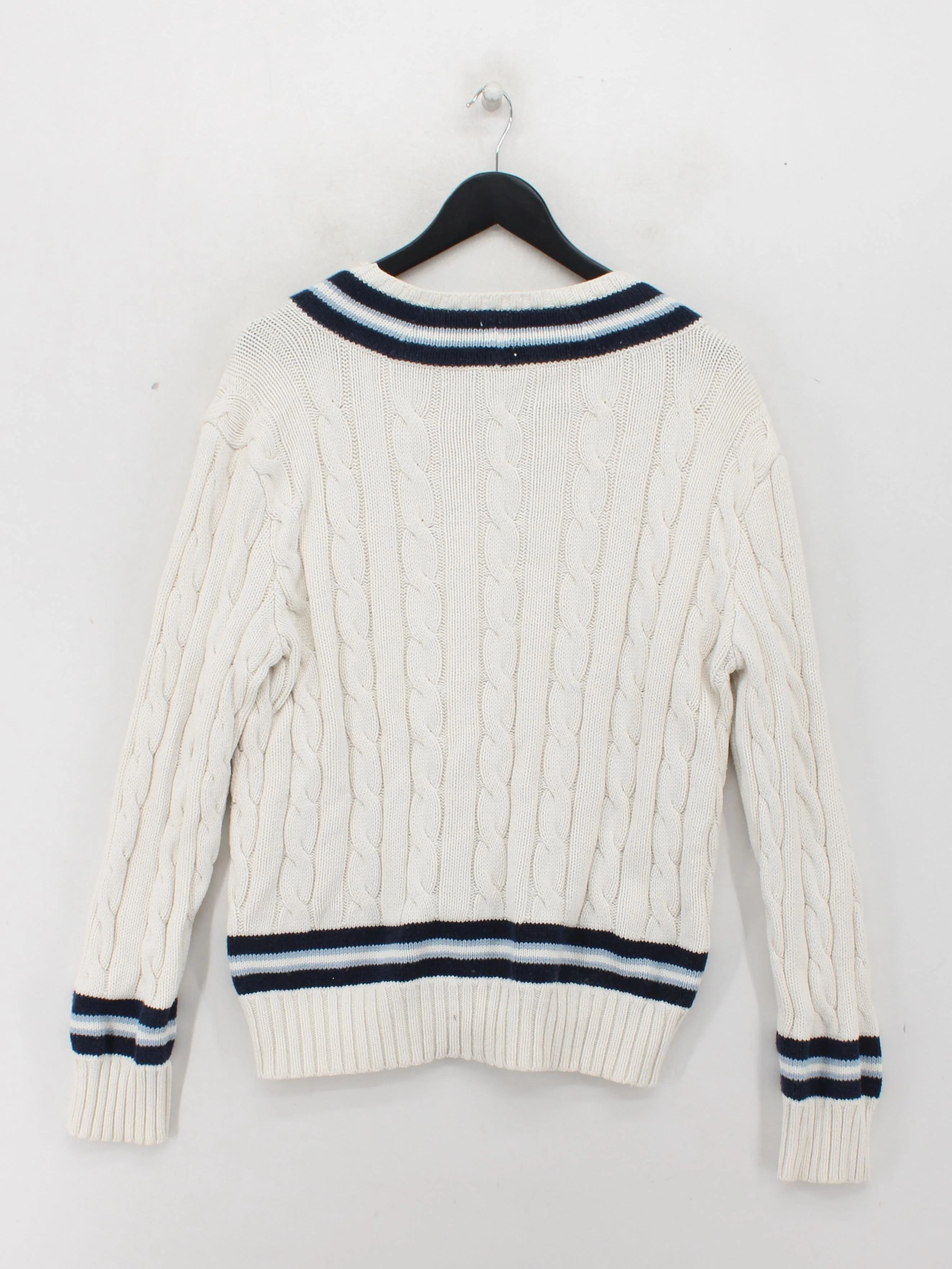 Ralph Lauren Men's Jumper L Cream 100% Cotton V-Neck Pullover - Image 2