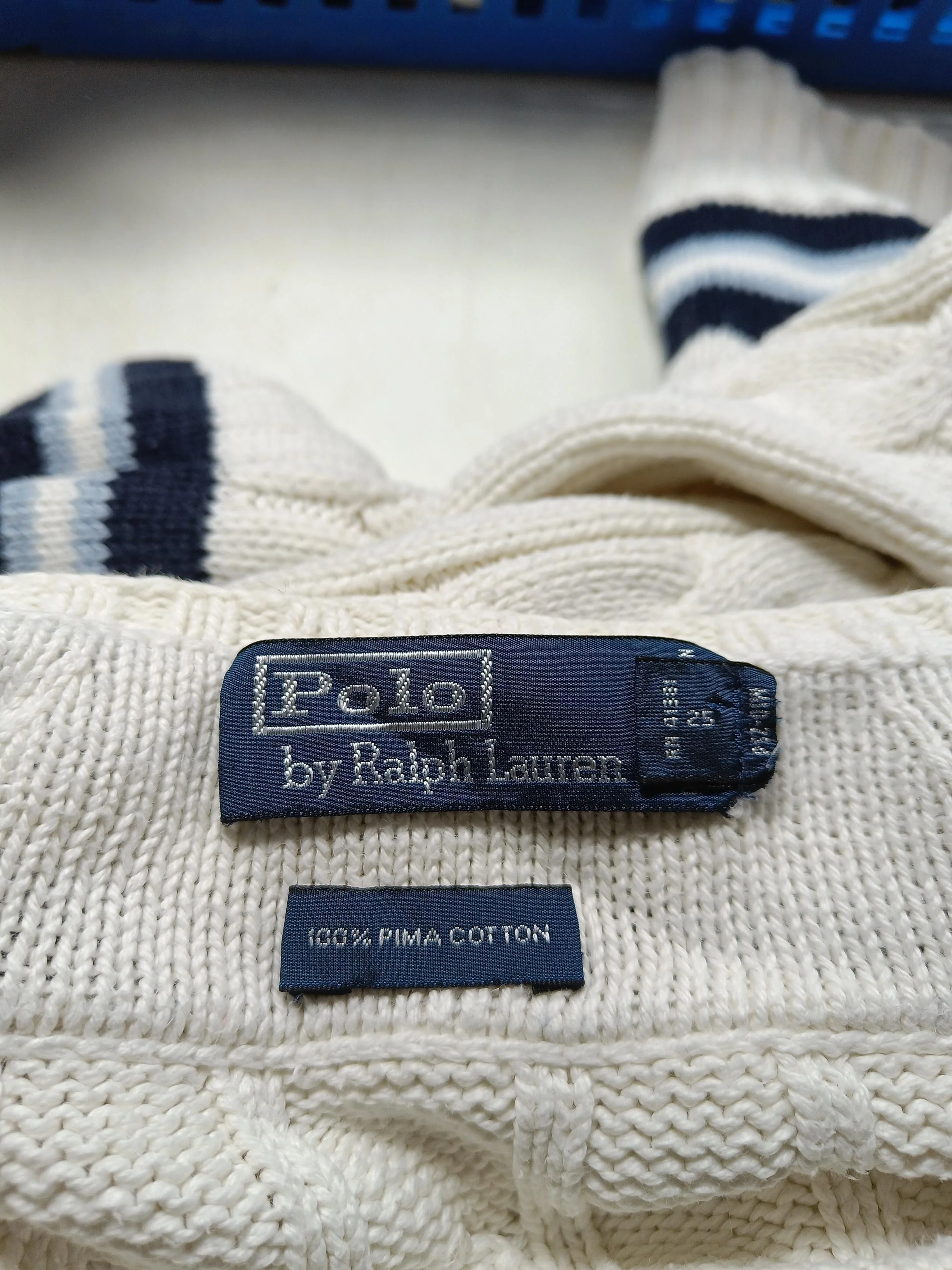 Ralph Lauren Men's Jumper L Cream 100% Cotton V-Neck Pullover - Image 6